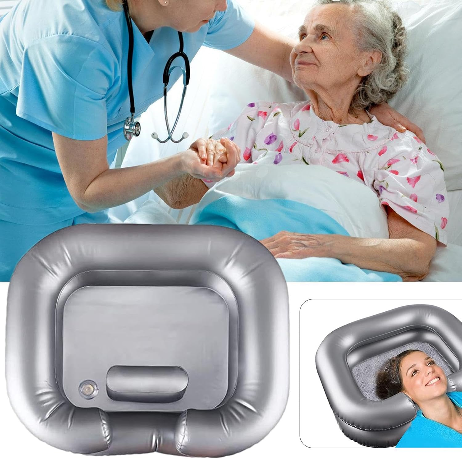 Portable Shampoo Basin, Bedside Shampoo Basins, Mess- Shampoo Basin Includes Drain Pipe, Massage Comb, Hairpins image number 4