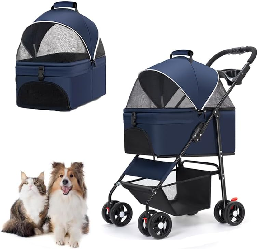 MINYII Pet Stroller Premium 3-In-1 Multifunction Jogger Stroller for Medium Small Dogs Cats Folding Lightweight for Travel with Detachable Carrier,98X65X45Cm Portable Pet Stroller for Injured Pet Gift (Black)