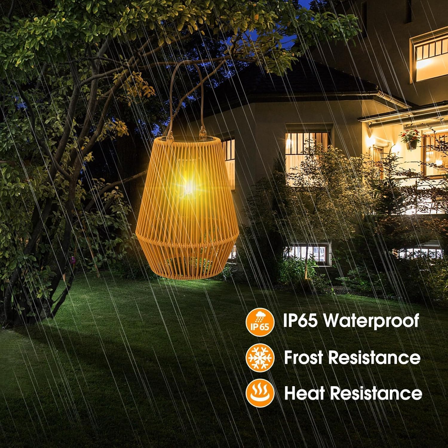Solar Lanterns Outdoor, Rattan Waterproof Solar Lights for outside Hanging Solar Lights Solar Lamp Lights Decoration for Christmas Garden Yard Patio Porch Trees Lawn Pathway, 2 Pack image number 6