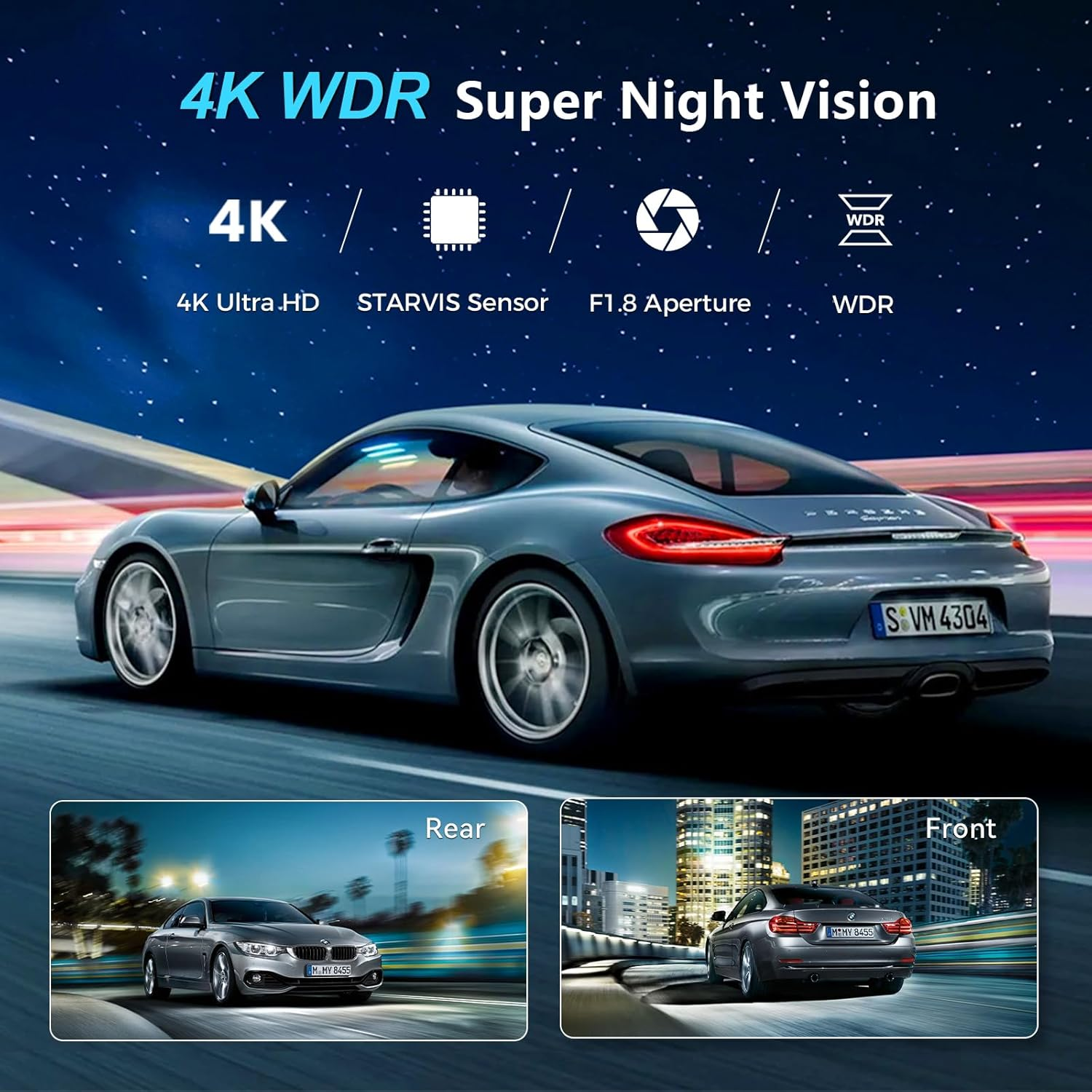 4K Dual Dash Cam Front and Rear, 4K+1080P Dashcam with 64GB Card,Car Dash Camera Built-In Wifi, GPS, 24 Hours Parking Monitor,G-Sensor, Super Night Vision, Loop Recording image number 5