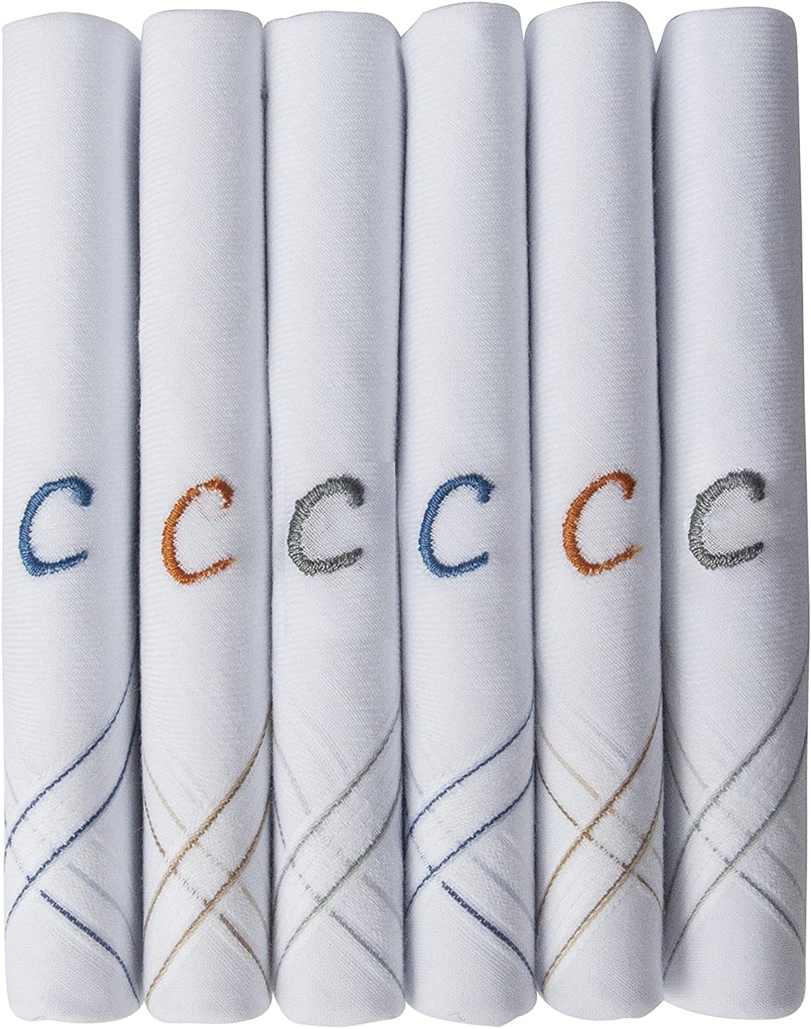 Caruso Italy Men'S Initial Monogram (A-Z) Embroidery 100% Pure Cotton Handkerchief White Base with Colored Border - Pack of 6