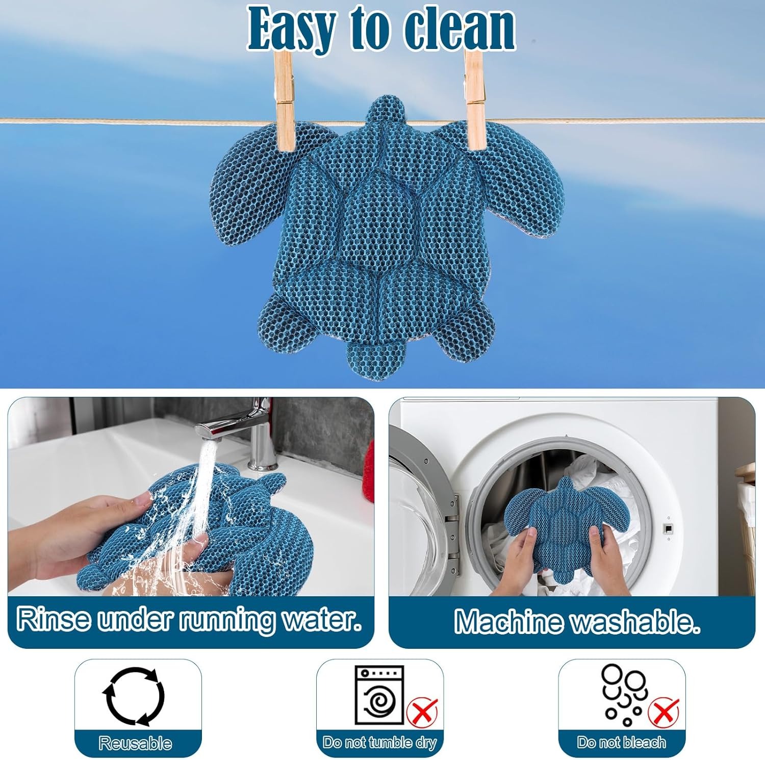 2Pcs Hot Tub Scum Absorbers, Sea Turtles Reusable Pool Sponge Scum Absorbers for Adults Kids Easy to Clean Hot Tub Spa Oil Absorber Accessories for Clear Water (Blue, Gray) image number 4