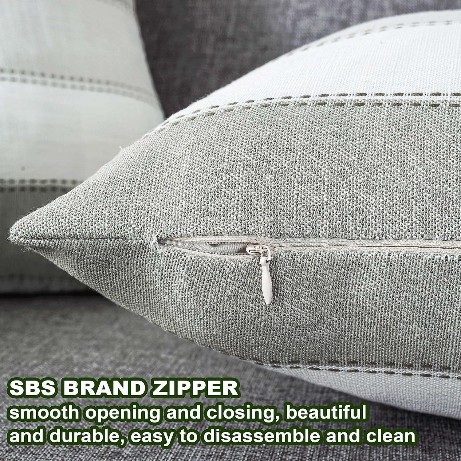 Amhoo Pack of 2 Farmhouse Stripe Check Throw Pillow Covers Set Case Cotton Linen Decorative Pillowcases Cushion Cover for Couch Bench Sofa 18X18Inch Light Grey Beige