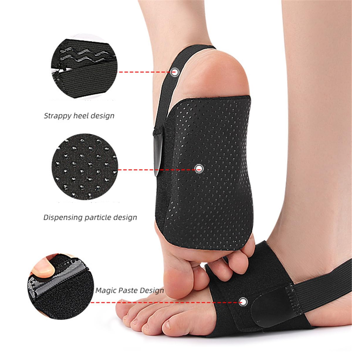 Arch Support Braces for Plantar Fasciitis Relief, Adjustable Arch Support Sleeves with Built-In Orthotics, Adjustable Non-Slip Bands & Gel Pads for Flat Feet High & Fallen Arch, 1 Pair, Black image number 1