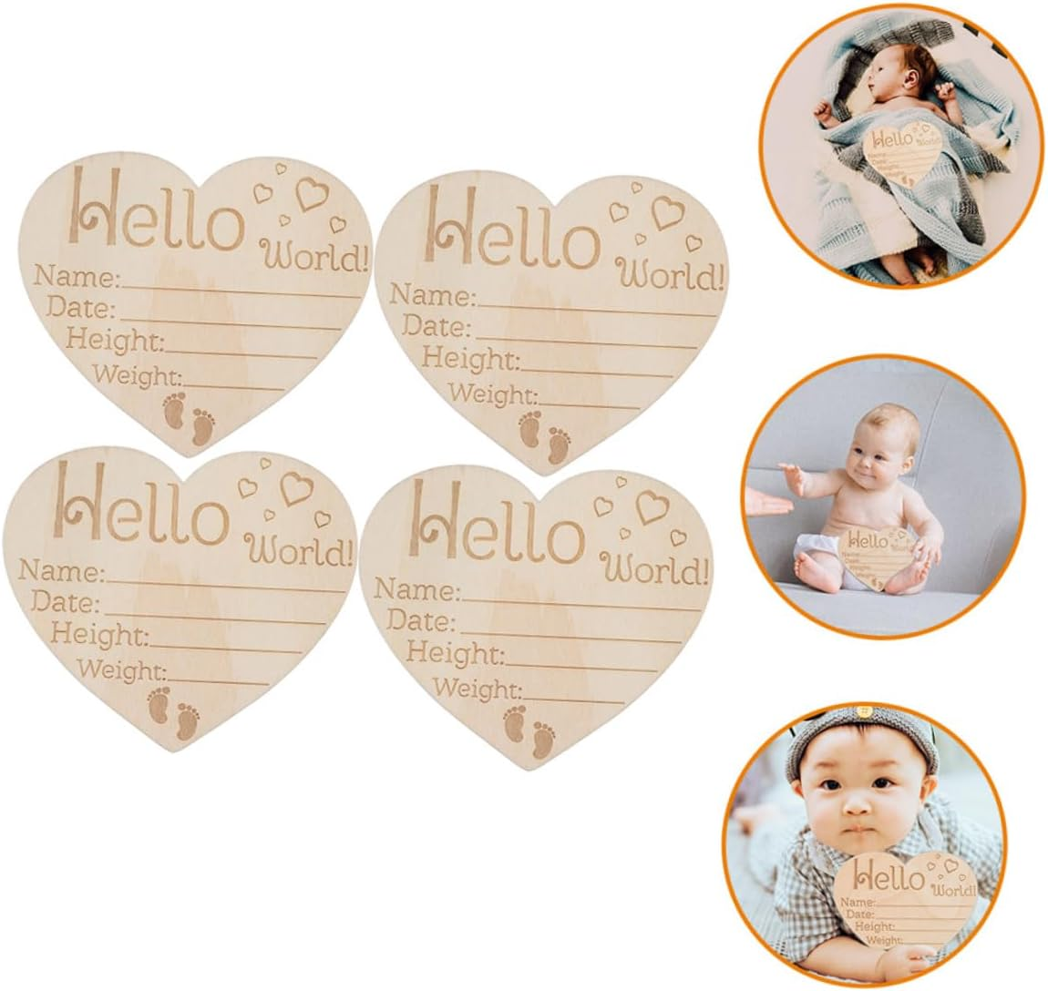 4Pcs Wooden Newborn Announcement Sign Heart Shape Name Sign for Photography Props Nursery Decoration Unique Milestone Keepsake image number 6
