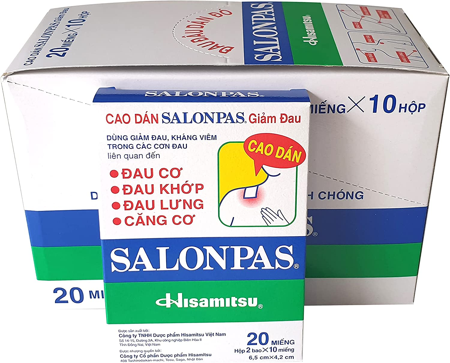 Hisamitsu Salonpas Pain Relief Patch 10 Packs 200 Patches per Box, Relieves Pains Aches Associated W Back Pain, Shoulder Pain, Muscle Pain, Arthritis, Bruises, Sprains, Fever, Toothache, Migraine