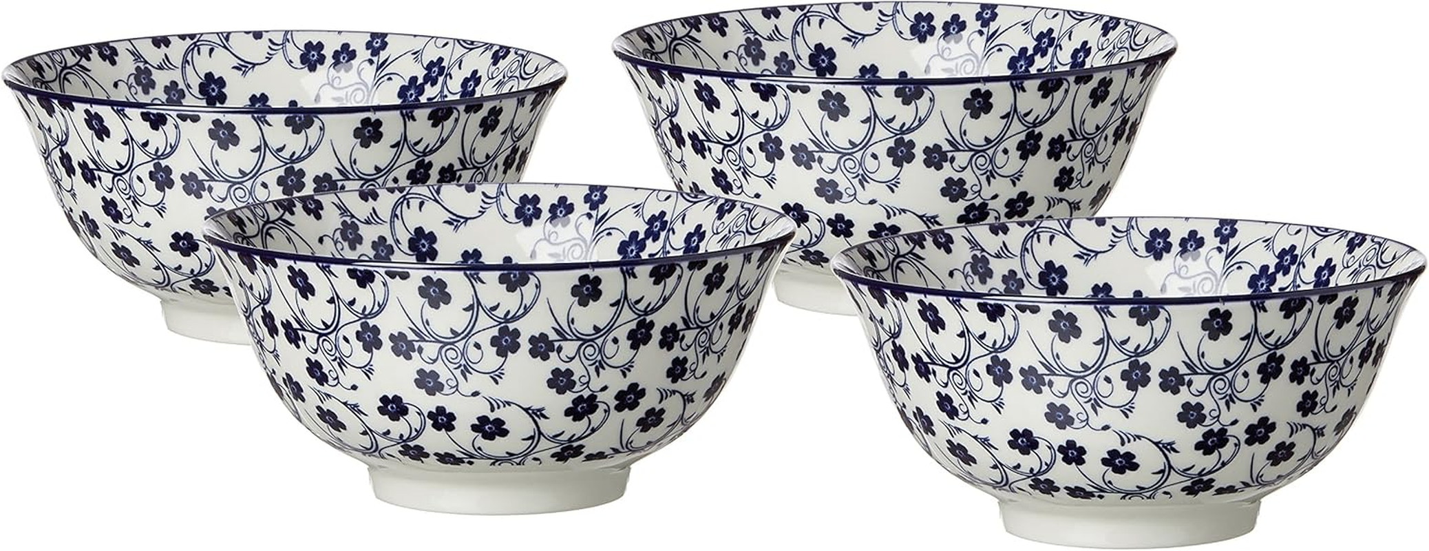 Ritzenhoff & Breker Royal Reiko 4 Piece Bowls 15.5 Cm Diameter 650 Ml Porcelain Tableware Set Blue and White