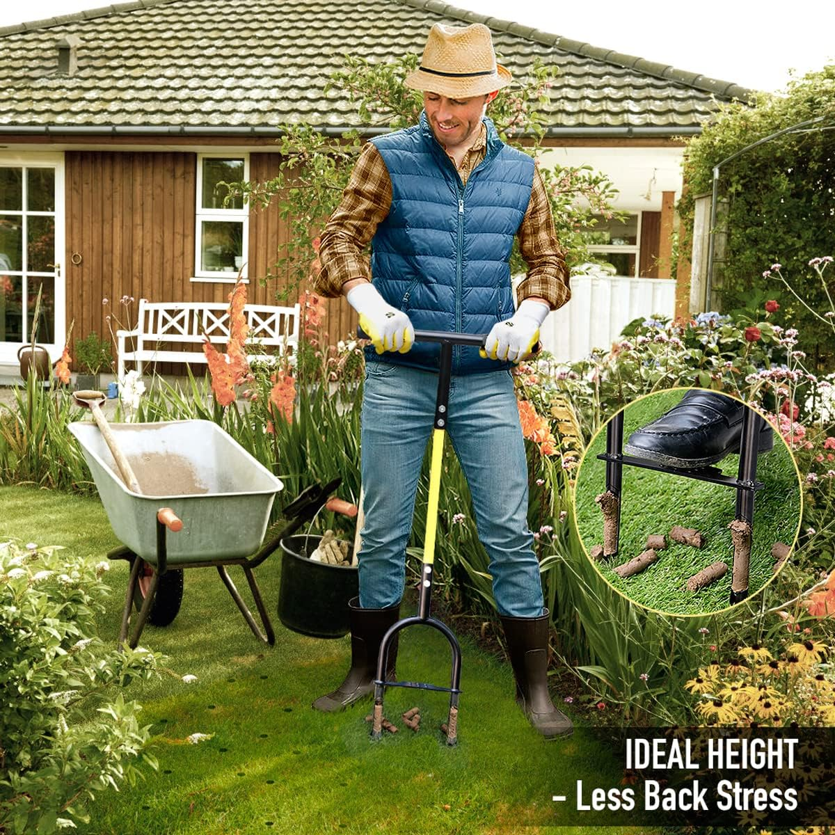 Jardineer Manual Core Aerator Lawn Tool, 38 Inch Lawn Coring Aerator, Sturdy Core Aerator with Steel Construction, Grass Plugger Tool for Loosening Soil & Yard Lawn Care image number 6