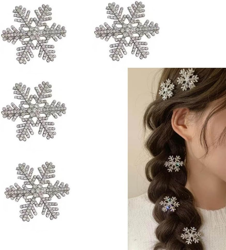 Silver Snowflake Hair Clips for Women Girls 4 Pcs Xmas Snowflakes Clip Snowflake Hair Accessories for Women Snowflakes Barrette Christmas Holiday Clips Barrettes image number 6