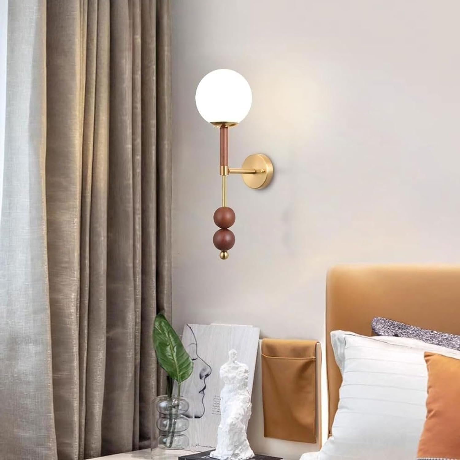 Modern Globe Wall Lamp Brushed Brass Wall Lamps with White Globe Glass Shade Wall Lighting Fixture for Restaurant Wall Lighting image number 1