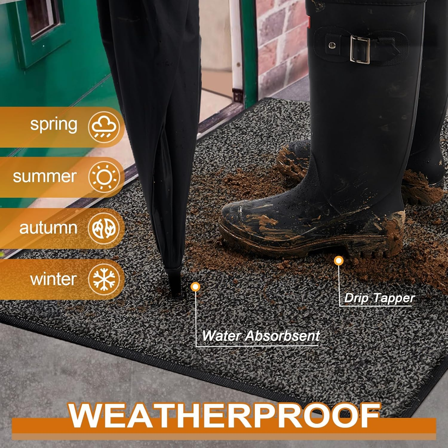 YUTA Dirt Trapper Door Mat for Indoor&Outdoor, Washable Barrier Door Mat, Heavy Duty Non-Slip Entrance Rug Shoes Scraper, Super Absorbent Front Door Mat Carpet, Black&Gray, 60X90Cm image number 1