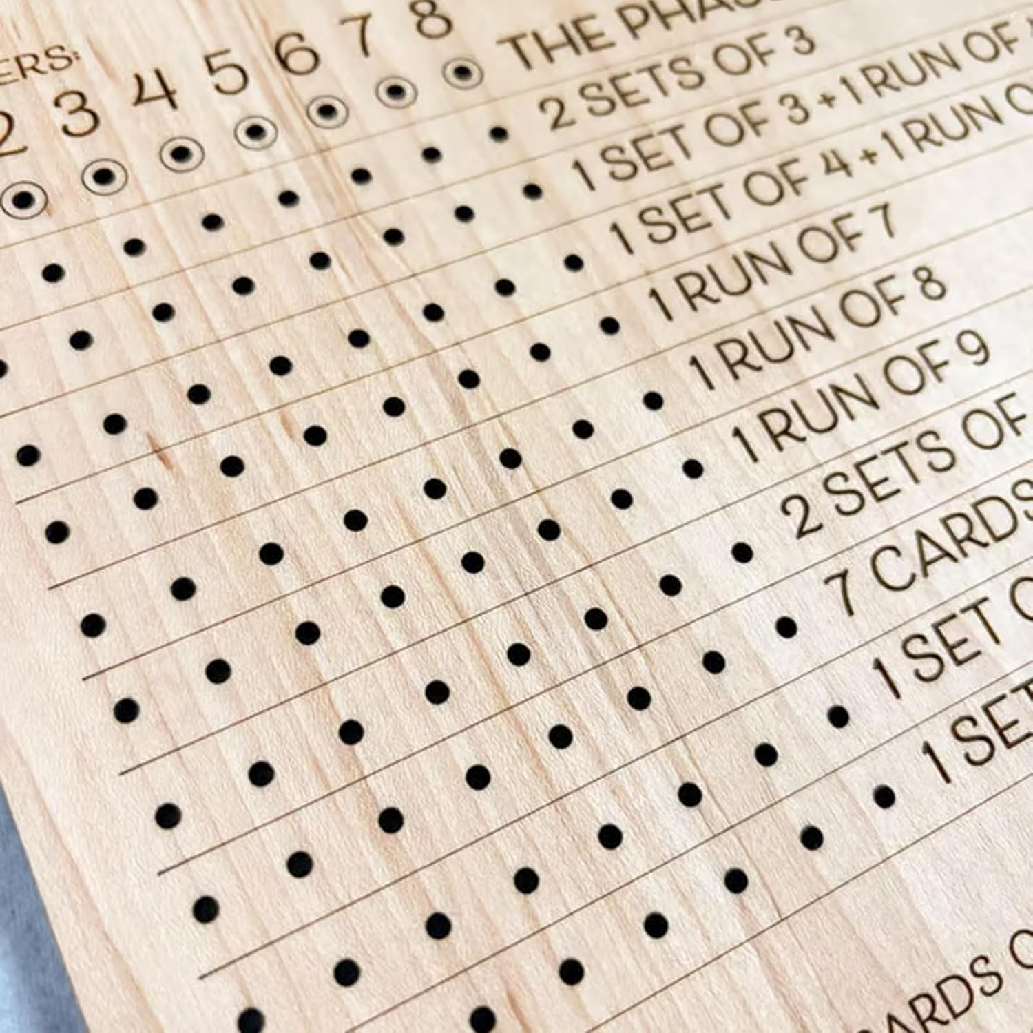 Phase 10 Score Board, Wooden Phase 10 Score Sheets with 8 Colored Pegs, 10 Scorecard and round Tracker, Classic Family Adults Board Card Games Night Table Score Boards (Scoreboards-1Pcs) image number 2