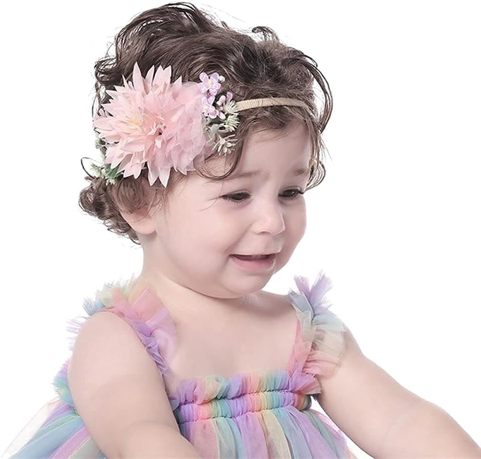 Cinaci 6 Pack Delicate Floral Rose Daisy Flower Super Stretchy Soft Nylon Headbands Hair Bands Accessories for Baby Girls Newborns Infants Toddlers Kids
