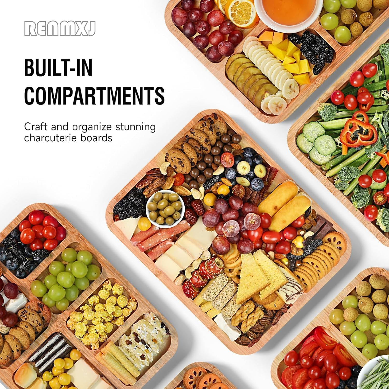 Charcuterie Board with Clear Lid, Travel Portable Cheese Board Charcuterie Boxes Cutting Boards for Kitchen, House Warming Gifts New Home, Gifts for Women (6 Compartments Black)