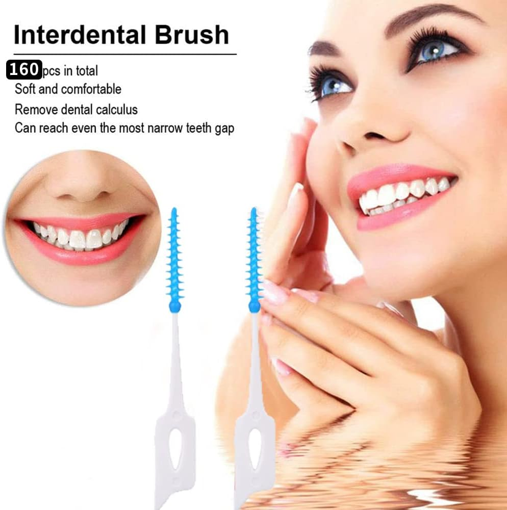 160 Pieces Dual-Use Interdental Brushes, Silicone Tooth Floss Picks Dental Picks Interdental Brush Toothpick Dental Brushes Teeth Brush Picks for Braces Oral Cleaning image number 1