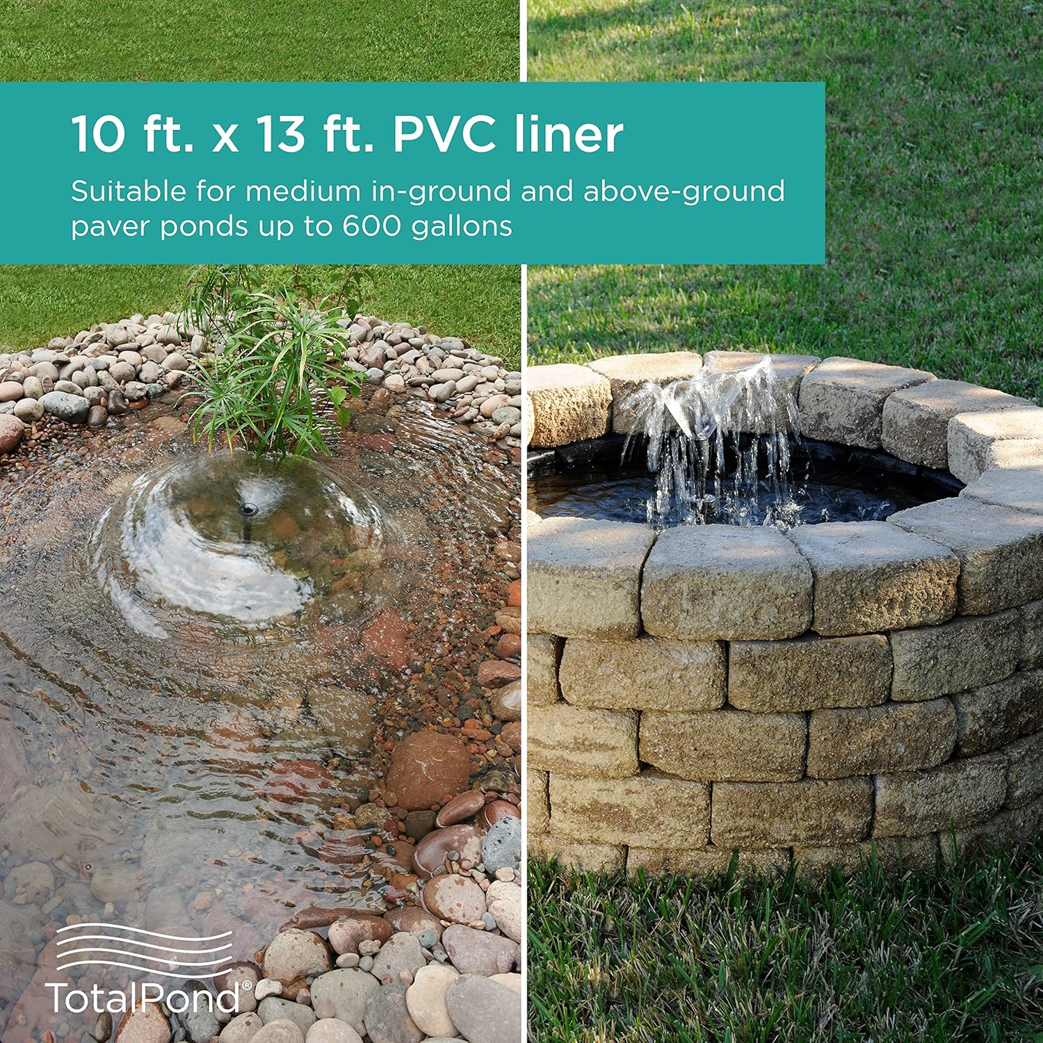 Totalpond 10 X 13 Ft. PVC Pond Liner, for Ponds up to 600 Gallons, 14.5 Mil, Flexible and Easy to Install, Durable and Strong Reinforced Mesh Weave, UV and Tear Resistant, Multi-Purpose Use, Black image number 1