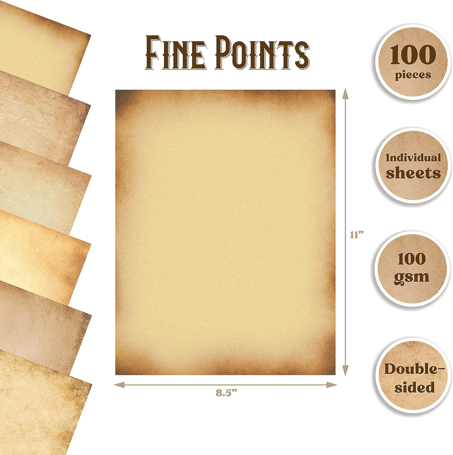 Better Office Products Stationery Paper, 100 Sheets, Aged Look Vintage Antique Old Fashion Parchment Paper, Letter Size 8.5 X 11 Inch, Double Sided Printing Paper, By, 6 Designs, 100 Pack image number 1