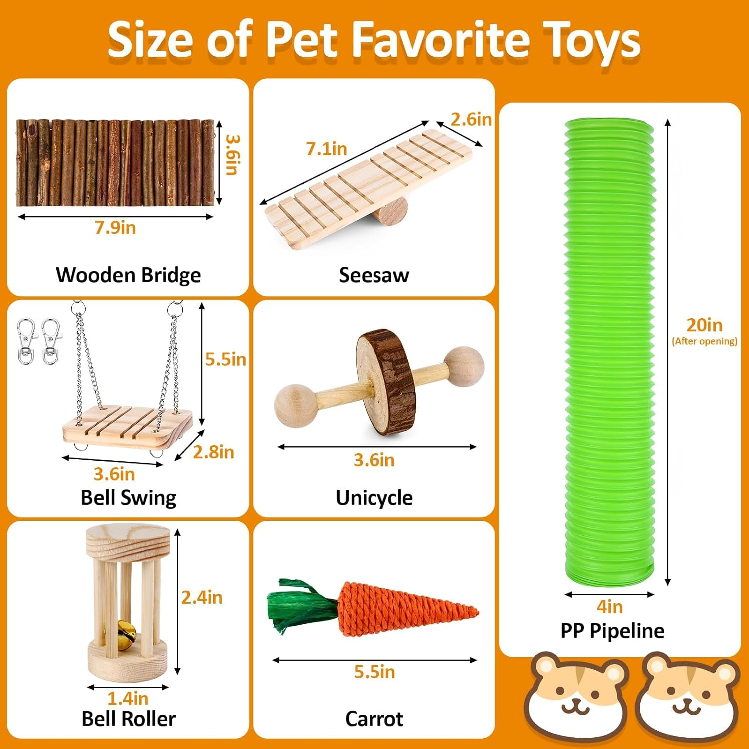 Hamster Toys Set, Guinea Pig Toys Rabbit Toys Small Animal Chewing Toy and Rat Cage Accessories, Chinchillas, Gerbils, Rats, Rabbit Rodents Teeth Care, Toy Swing Seesaw Bridge Guinea Pig Tunnel image number 6