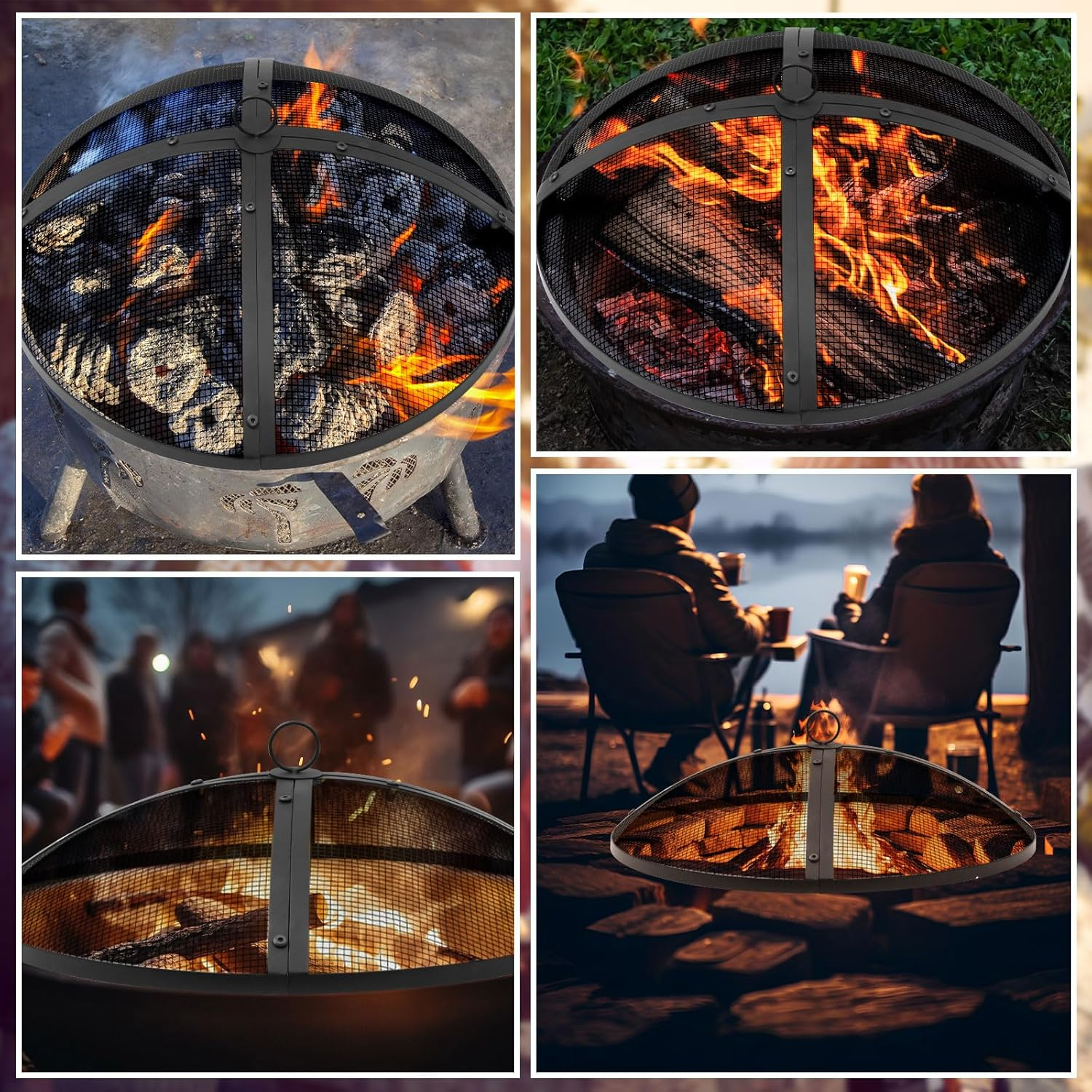 Suzile 22 Inch Heavy Duty Fire Pit Spark Screen round Mesh Fire Pit Cover Fire Pit Lid Fire Pit Mesh Screen with Handle and Lifter Tool for Outdoor Firepit Stove Fireplace (Black) image number 1