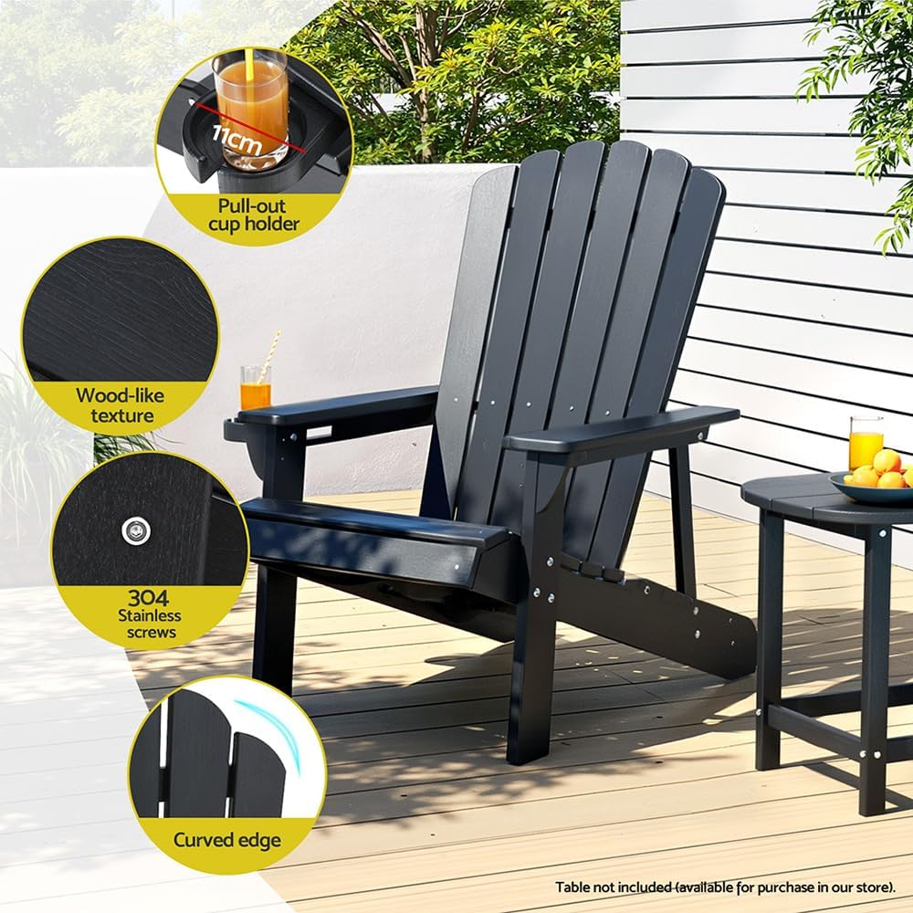 Gardeon Adirondack Chair, Outdoor Chairs, Beach Chair HDPE, Sun Lounge, Patio Furniture Armchair, Patio Chair for Garden Pool Backyard Deck Black image number 3