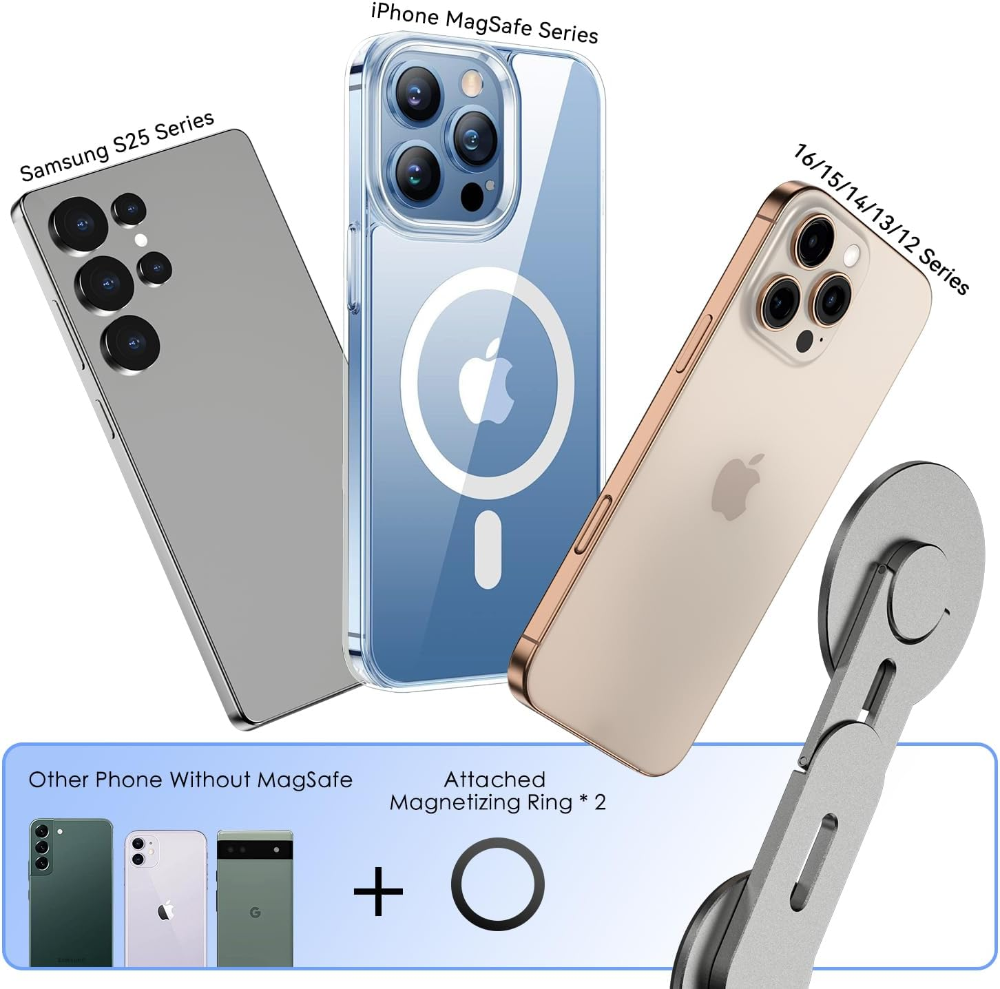 Cloudvalley 3D Rotating Magnetic Phone Stand, Adjustable Continuity Camera Mount Compatible with Iphone Magsafe Series & All Phones, Foldable Holder Bracket for Tesla Laptop Monitor, Grey - Grey image number 5