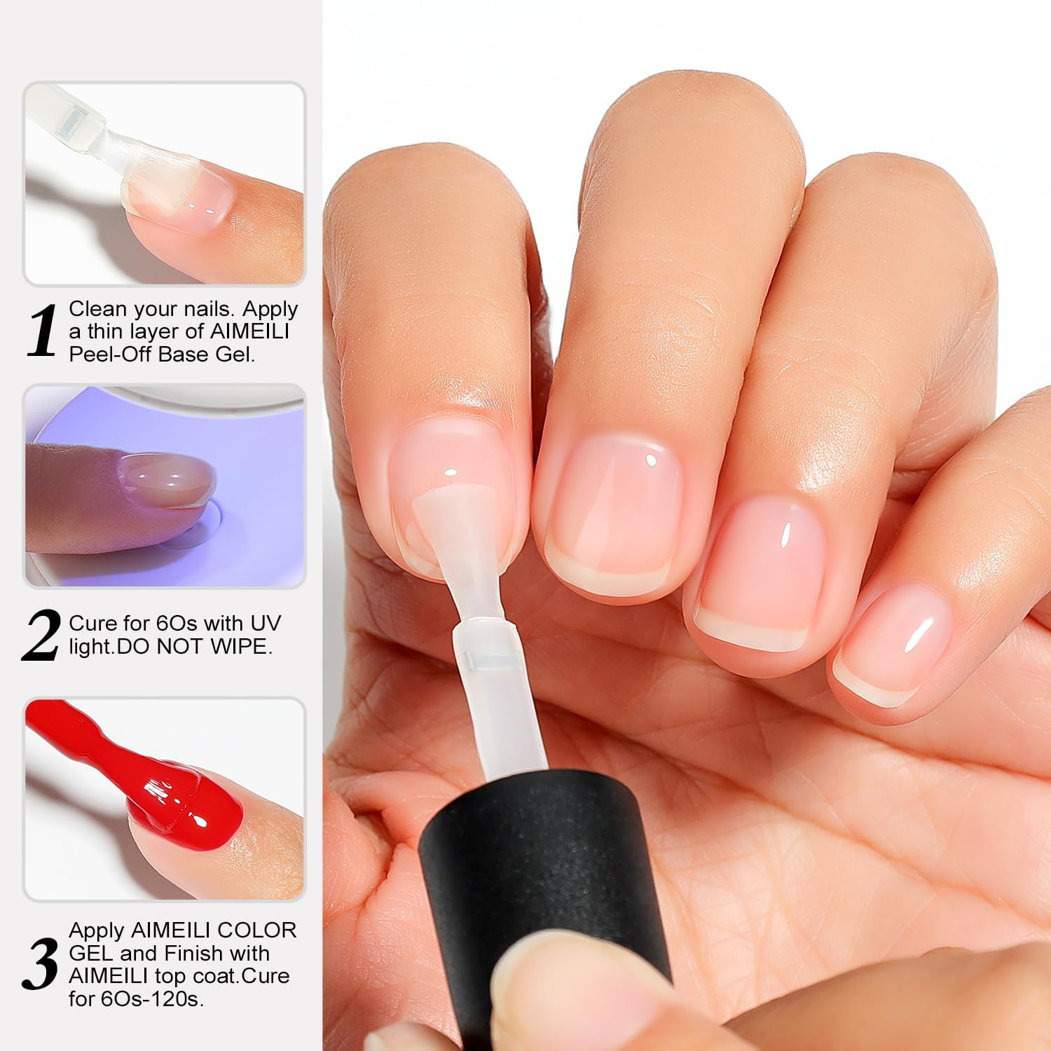 AIMEILI Peel off Gel Base Coat, Hema Free, Cruelty Free, Vegan, Easy Removal Base Gel Nail Polish for Press-Ons Nail Art Practice image number 1