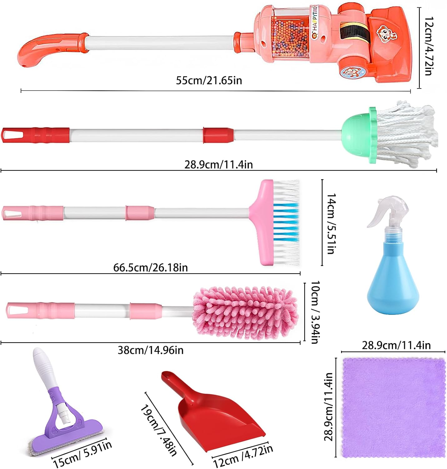 Kids Cleaning Toy Set ,8Pcstoddlers Cleaning Set Housekeeping Pretend Play Toy Cleaning Set,Kids Broom and Vacuum Cleaner for Ages 3+ Boys Girls image number 6