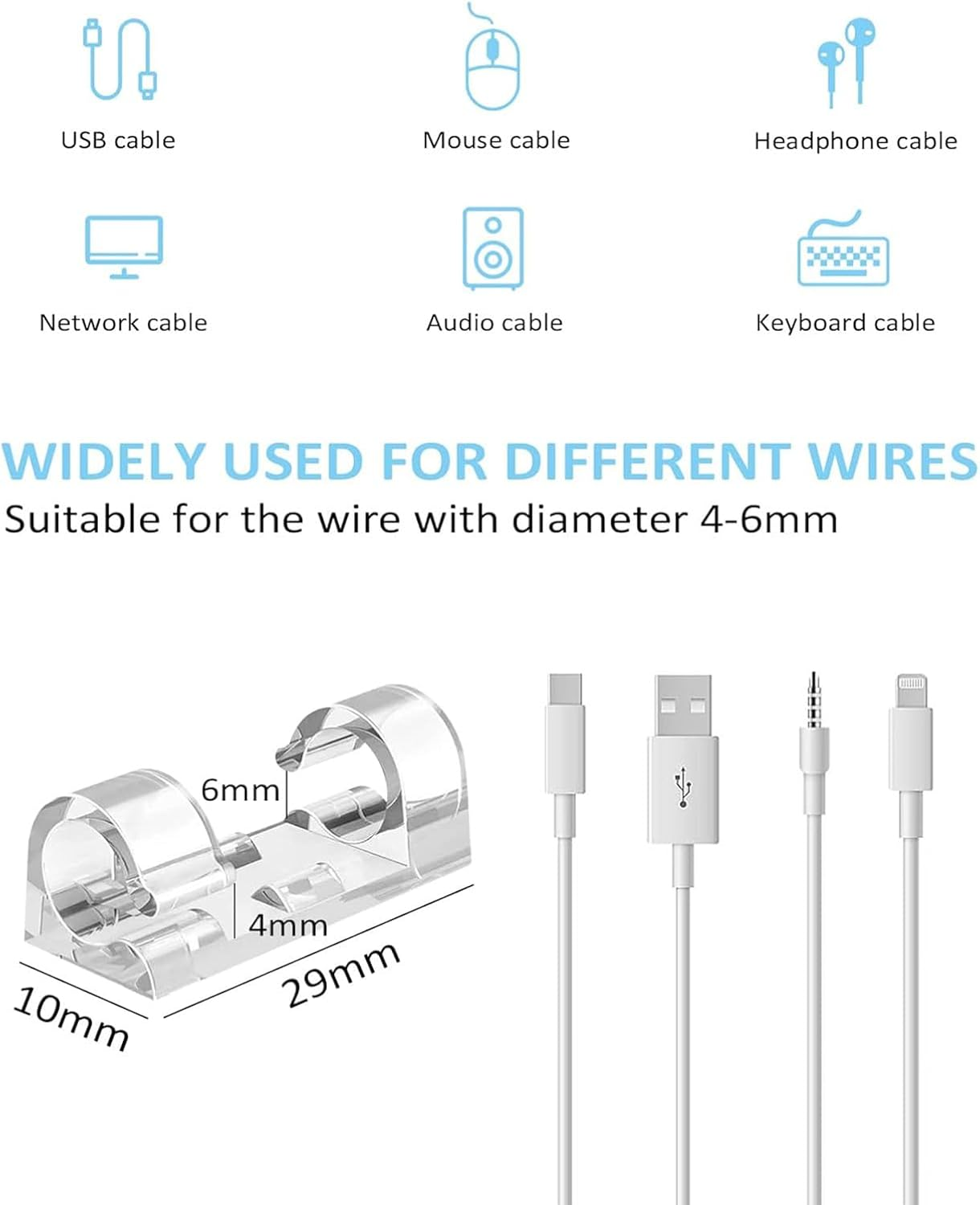 Self Adhesive Cable Management Clips, 50 Pcs Cable Organizers Sticky Wire Clips Cord Holder for TV PC Laptop Ethernet Cable Desktop Home Office (Transparent) image number 1
