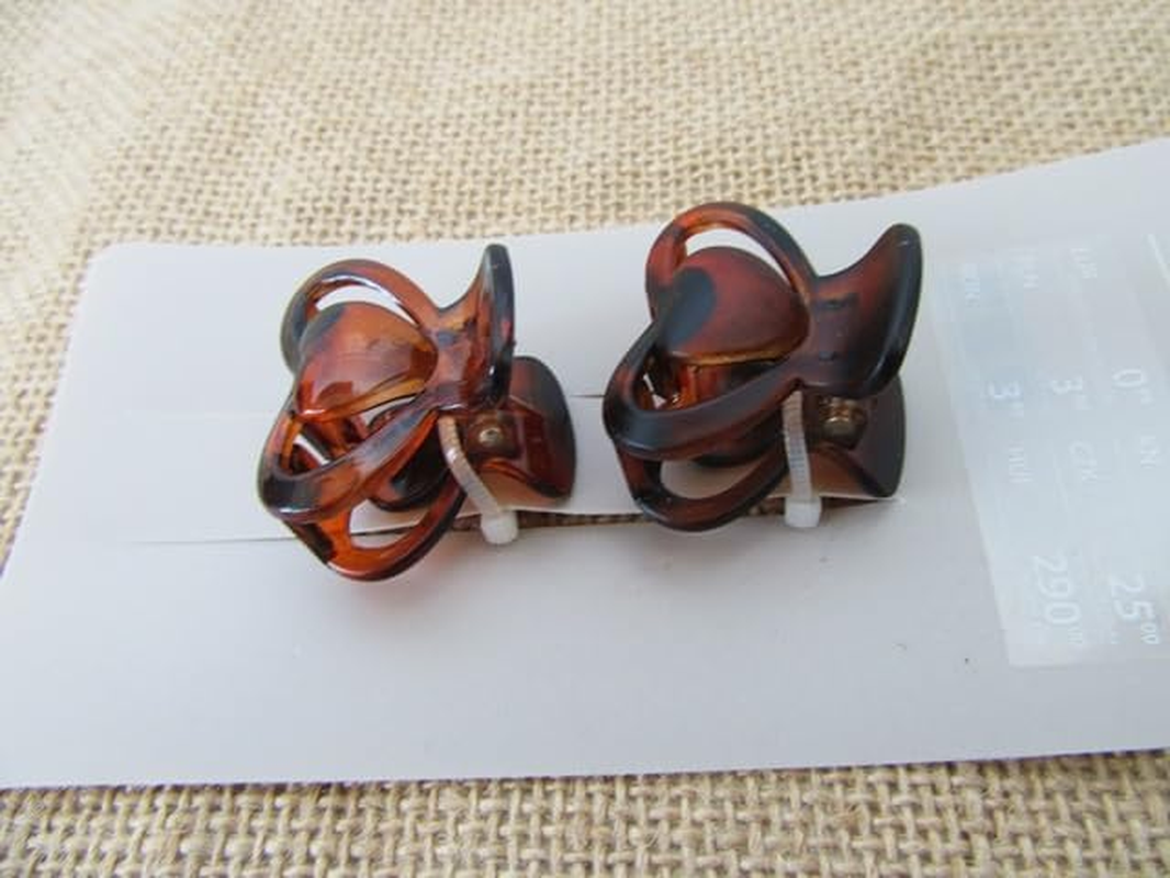 10Sheets X 2Pcs Fashion Brown Coffee Heart Claw Hair Clips image number 2