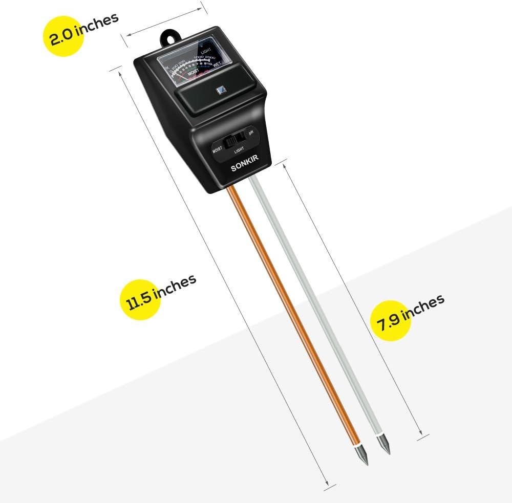 SONKIR Soil Ph Meter, MS09 3-In-1 Soil Moisture/Light/Ph Tester Gardening Tool Kits for Plant Care, Great for Garden, Lawn, Farm, Indoor & Outdoor Use (Black)