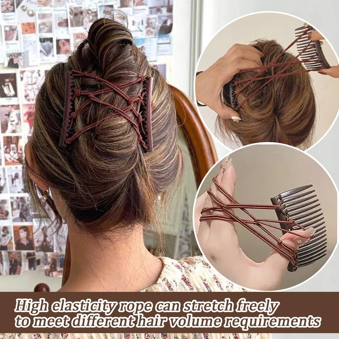 4Pcs Elastic Hair Clips Double Comb Elastic Hair Combs for Thick Hair Adjustable image number 1