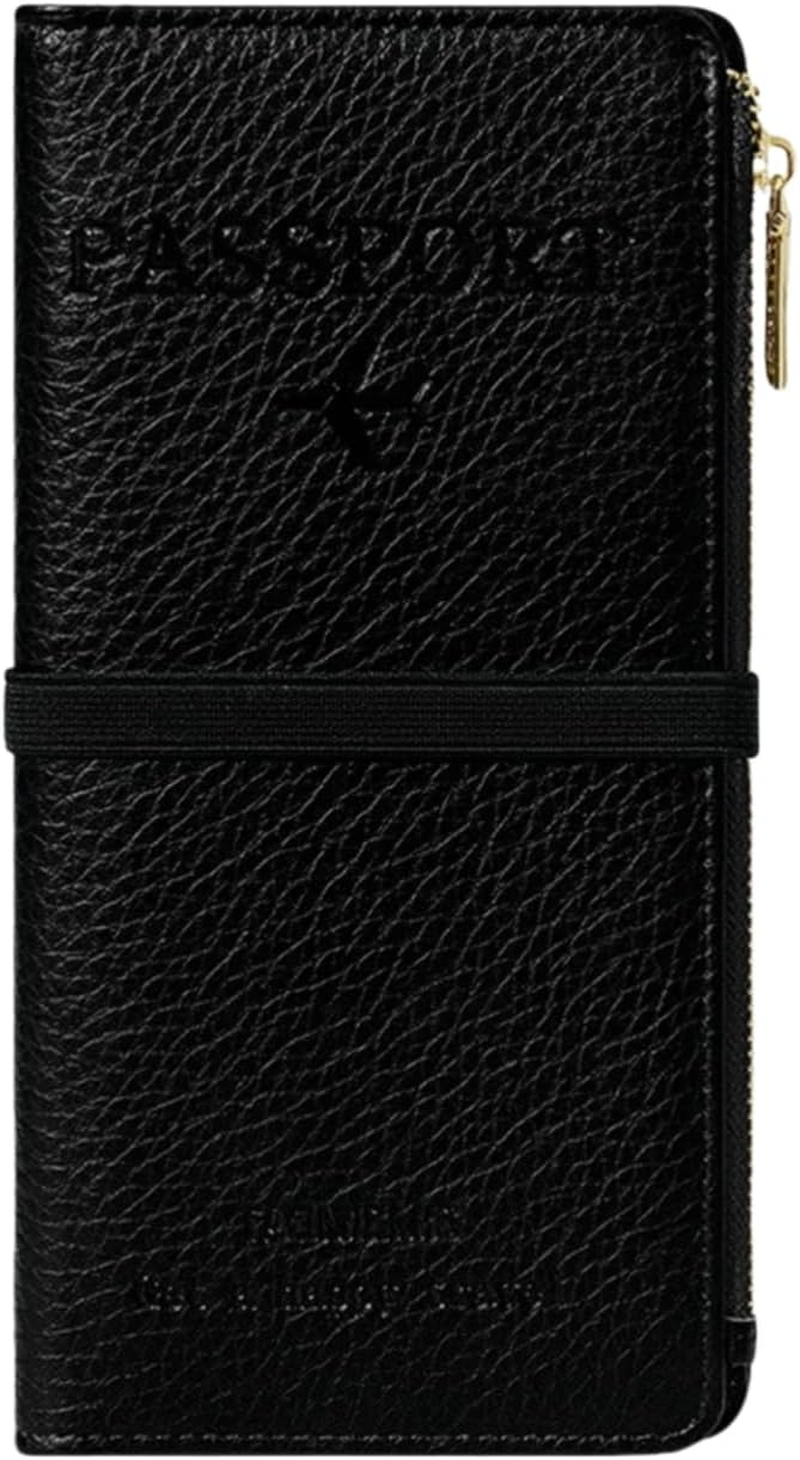 Rfid-Blocking Leather Travel Wallet & Passport Holder with Zipper Pocket, Card Slots, and Phone Compartment &ndash; Waterproof Travel Organizer for Women & Men. TG-1 (Black)