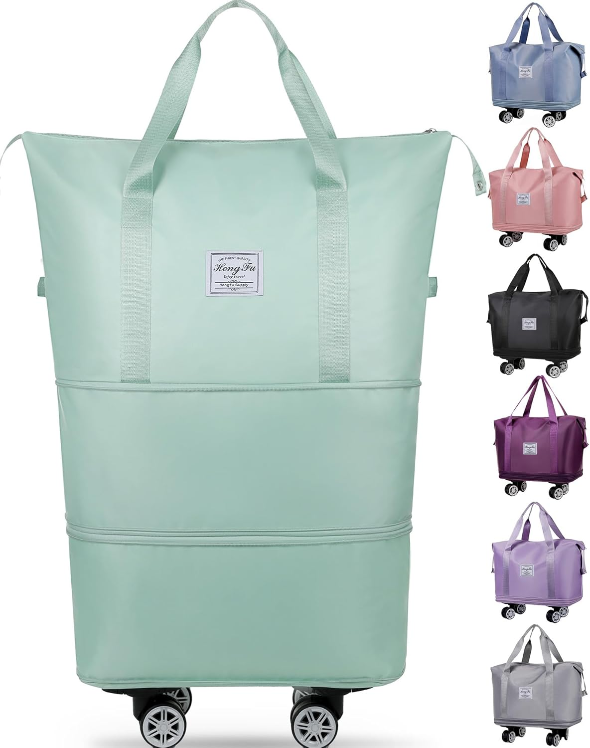 Wymulot Expandable Suitcase, Folding Travel Bag with Wheels, Weekender Travel Bag for Carry-On, Tote Bag with Storage Space，Large Luggage Bag for Business Trips, Camping, Short Trips, Fitness, Misty