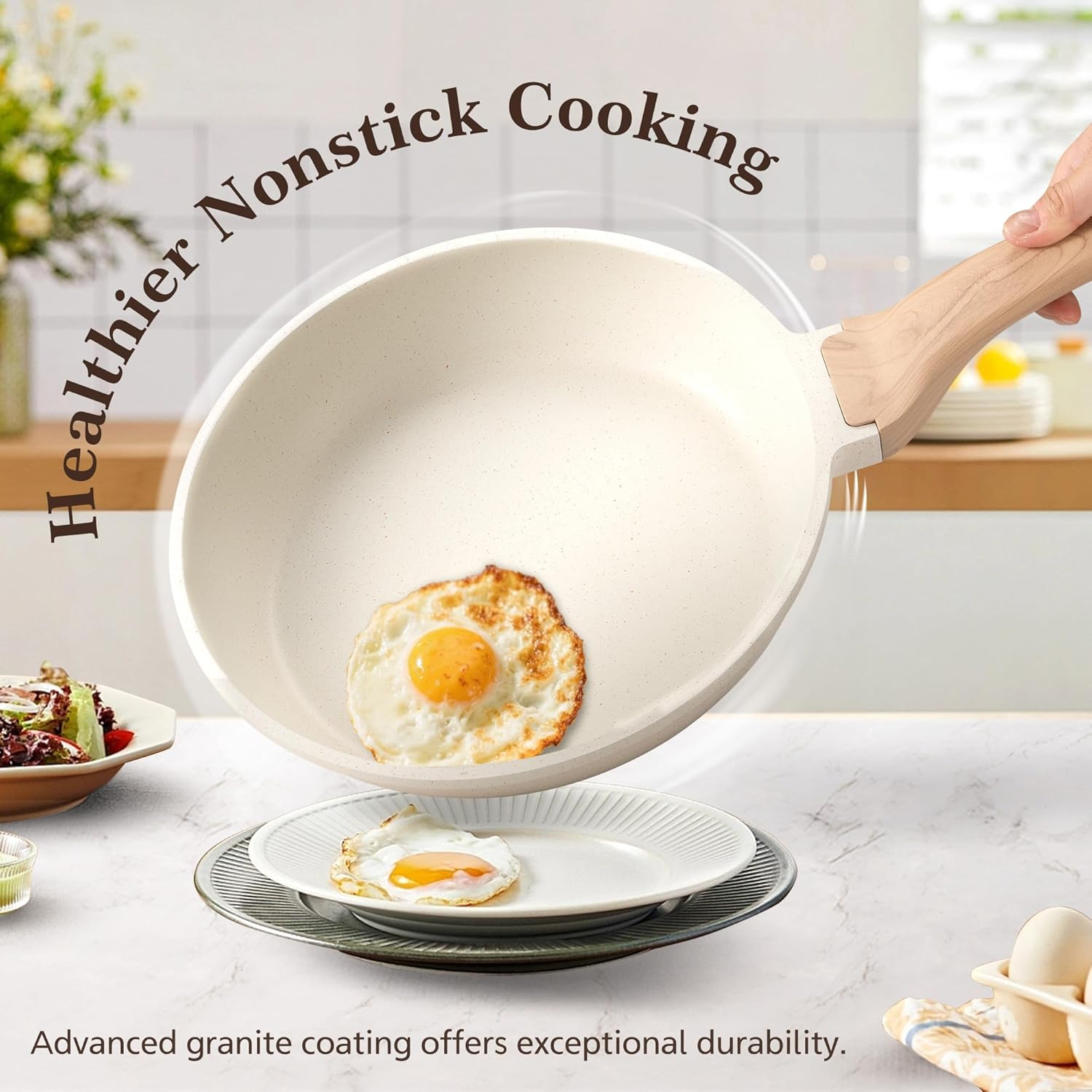 Zuni 13 Pcs Pots and Pans Set, Nonstick Ceramic Cookware Set, Non-Toxic Cooking Utensils Set Includes Frypan, Saucepan, Stockpot, Spatula & Spoon Tools and Pot Protectors, PFOA & PFOS Free, White image number 2