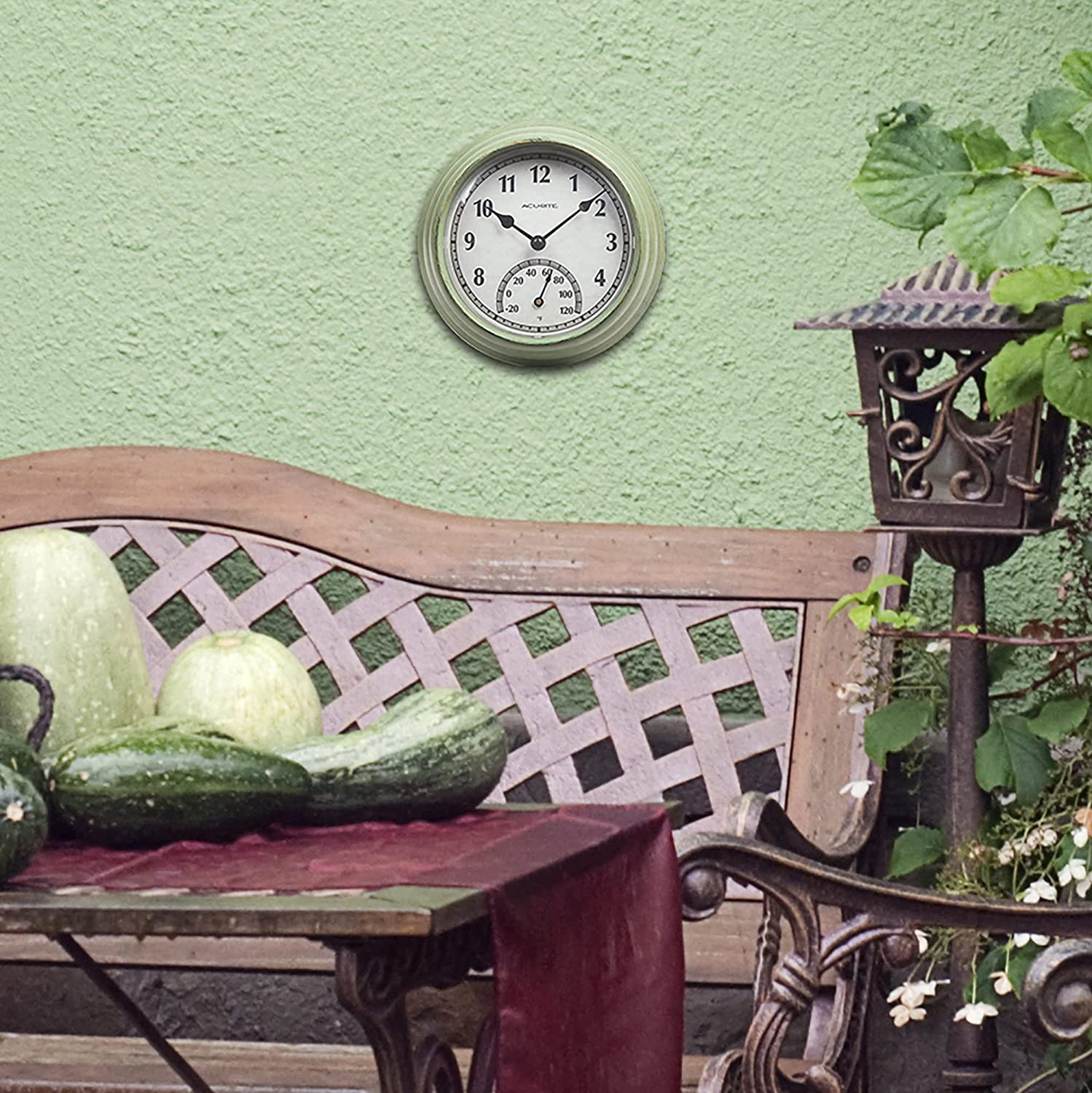 Acurite 02470 Rustic Green Outdoor Clock with Thermometer, 8.5" - Copper Finish image number 6