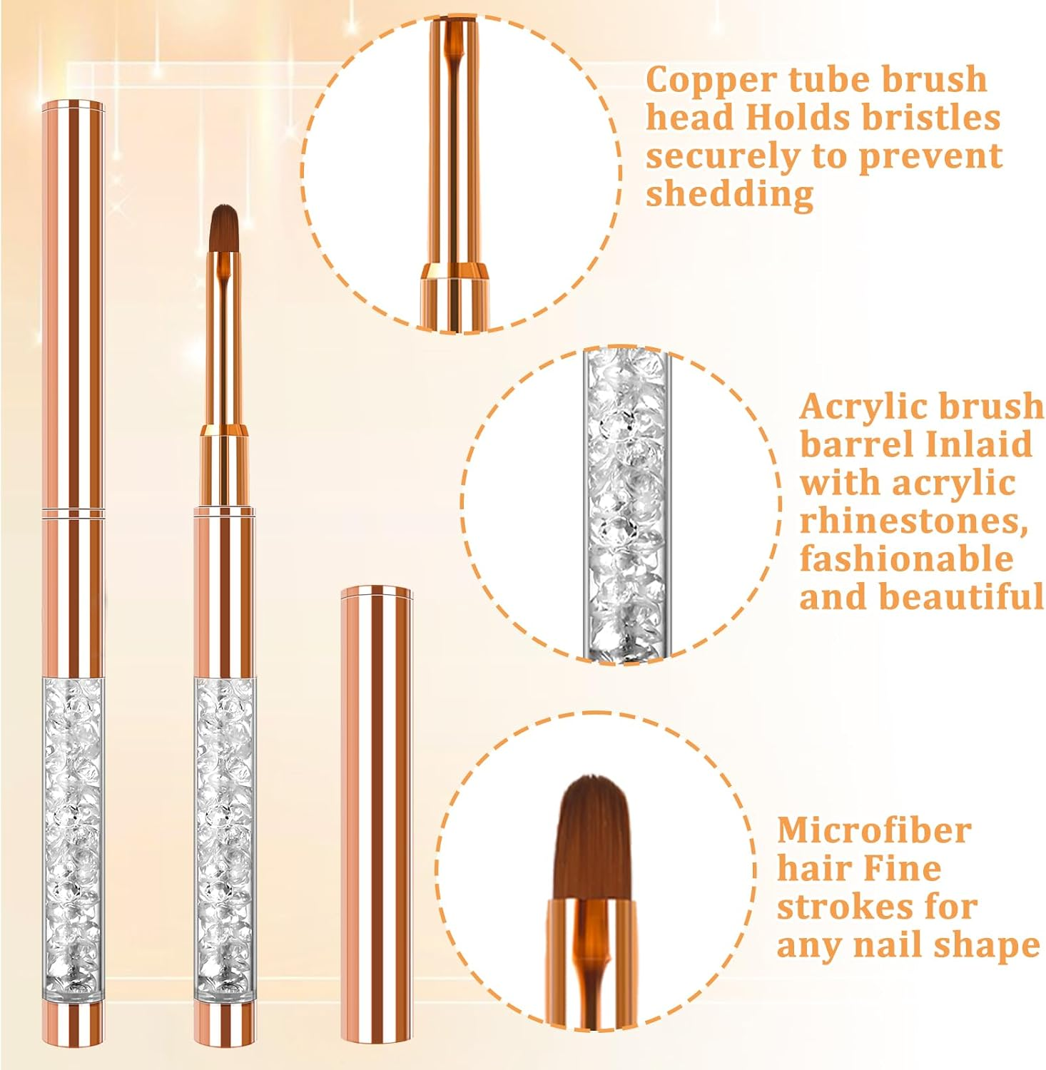 Pack of 2 Gel Brushes for Nails with Lid, Brush for Gel Nails, Nail Design Brush, Nail Art Design Brush, Nail Accessories, UV Rhinestone Handle, Gel Nail Art Brush, Painting Brush Tool for Women image number 2