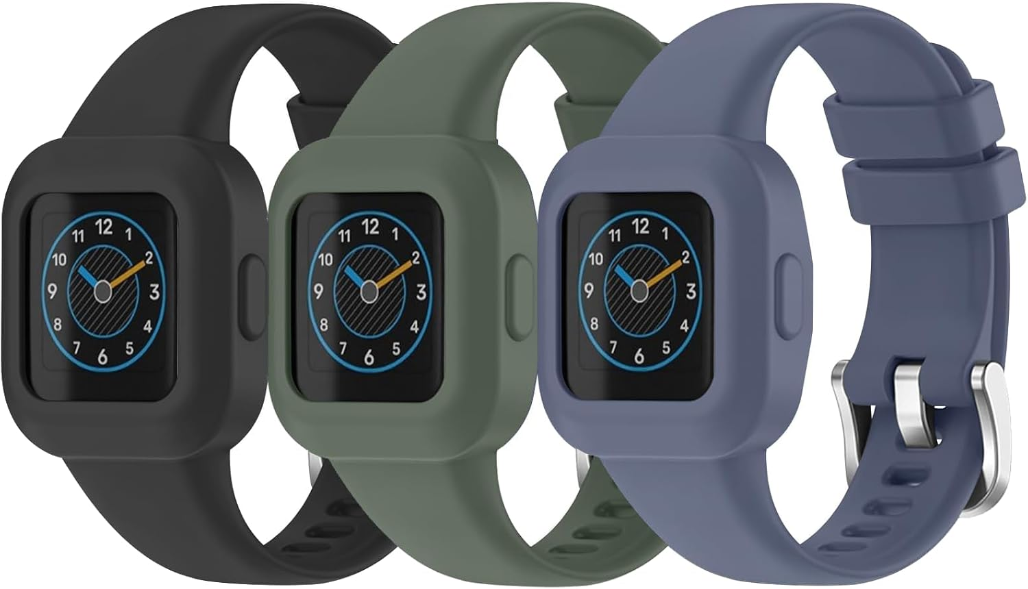 (3 Pack)T Tersely Replacement Band Strap for Garmin Vivofit JR 3/Junior 3, Soft Silicone Metal Clasp Buckle Wrist Strap Watch Band Bracelet for VIVOFIT JR3 Junior3 Kids Fitness Tracker - Black + Drak Green+ Blue Grey image number 3