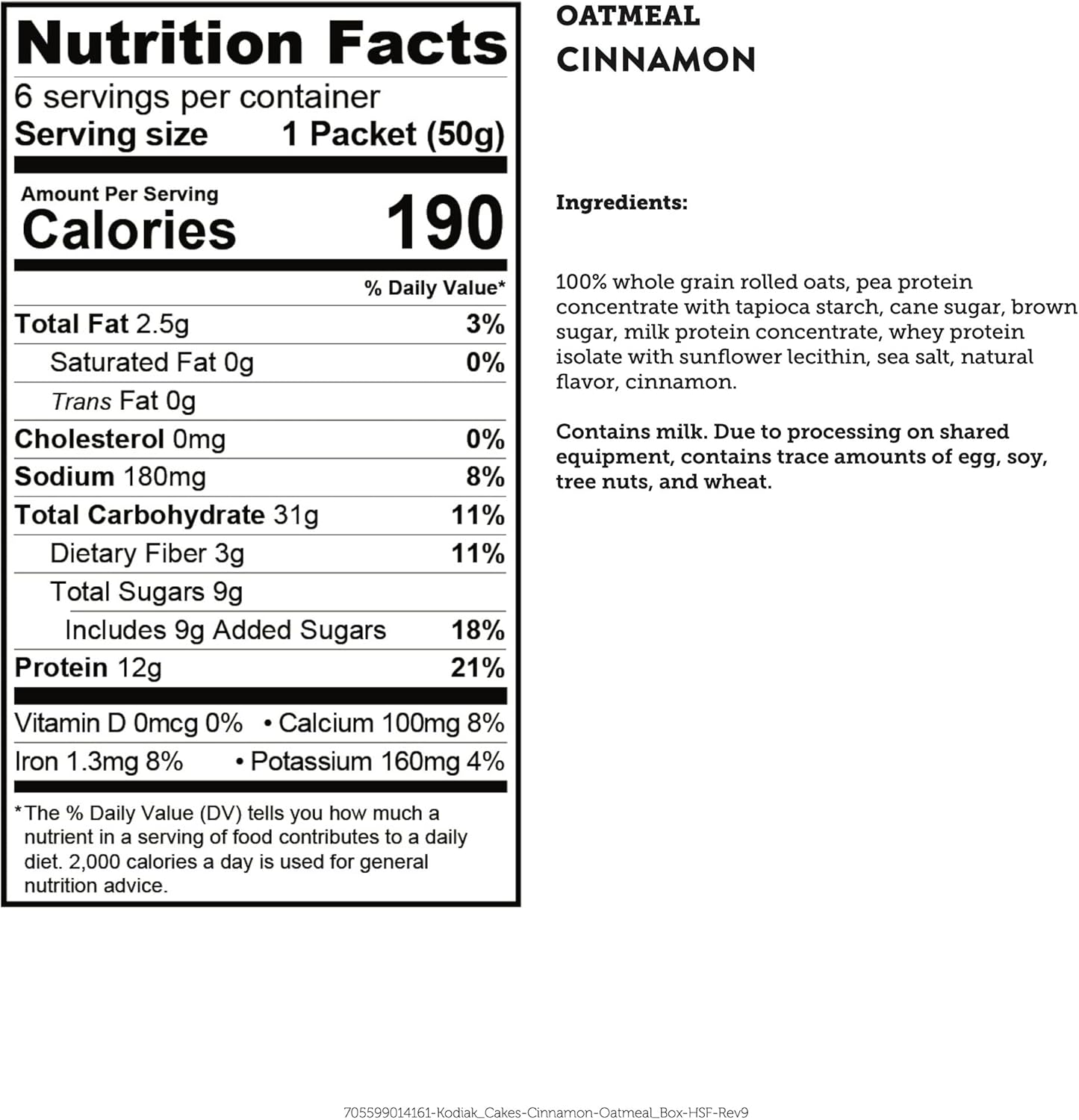 Kodiak Instant Oatmeal Packets, Cinnamon, High Protein, 100% Whole Grains, 1 Box with 6 Packets (6 Packets) image number 1