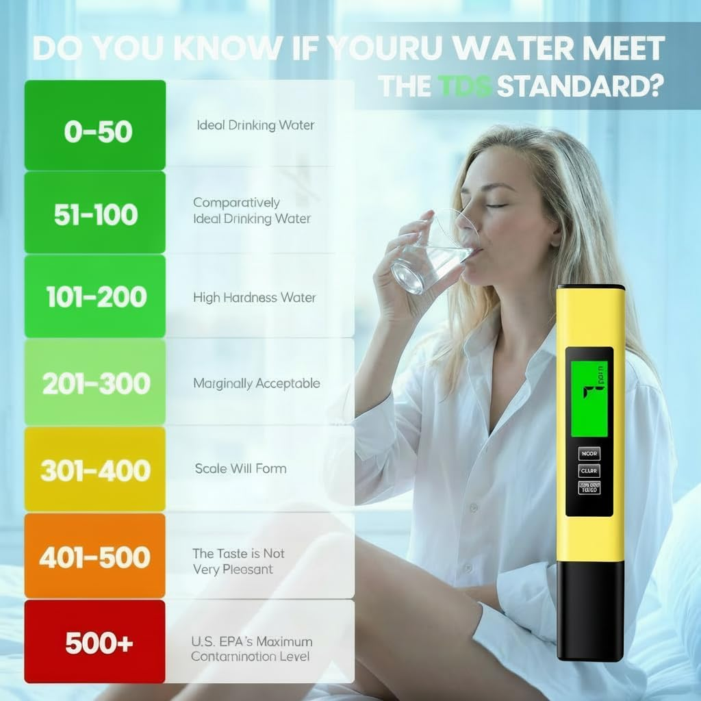 4 in 1 TDS Meter Digital Water Tester - Accurate and Reliable TDS EC & Temp(&deg;C,&deg;F) Meter - 0-9999Ppm - Professional Testing for Drinking Water, RO/DI System, Aquariums Etc (Yellow) image number 2