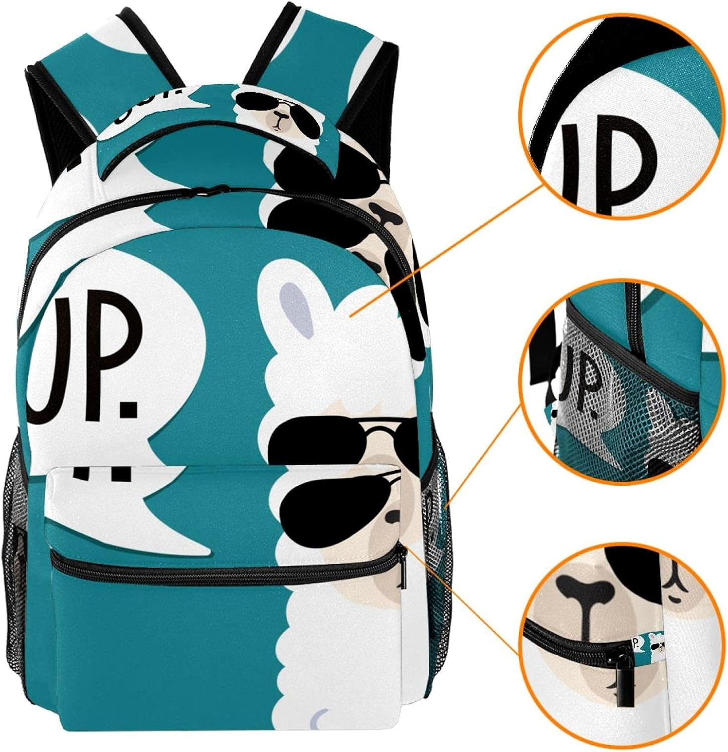 Alpaca Head with Sunglasses on Blue Background Backpack Students Shoulder Bags Travel Bag College School Tote Backpacks image number 3