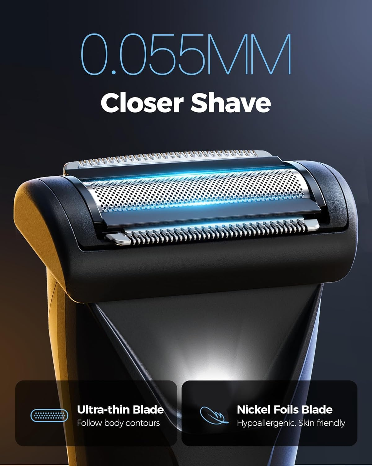 Telfun 2-In-1 Body Trimmer & Shavers for Men, Ball Shaver W/Dual-Head Trimmer&Foil Blades, Waterproof Groomer W/Light for Pubic, Groin, Back, Electric Razor W/Travel Lock, Pouch, USB-C Cable image number 6