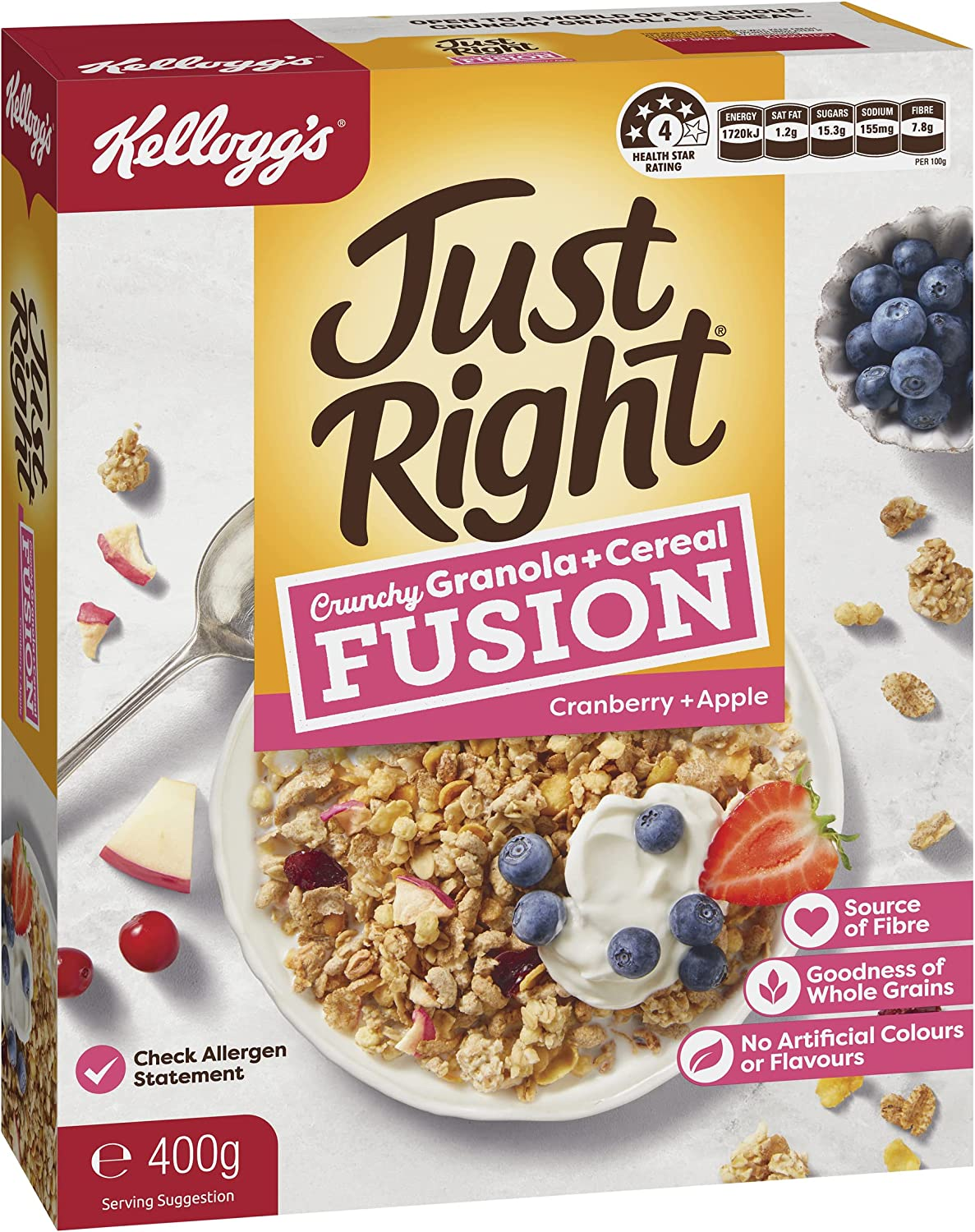 Kellogg'S Just Right Crunchy Granola Cereal Fusion, Cranberry and Apple, 400G image number 3