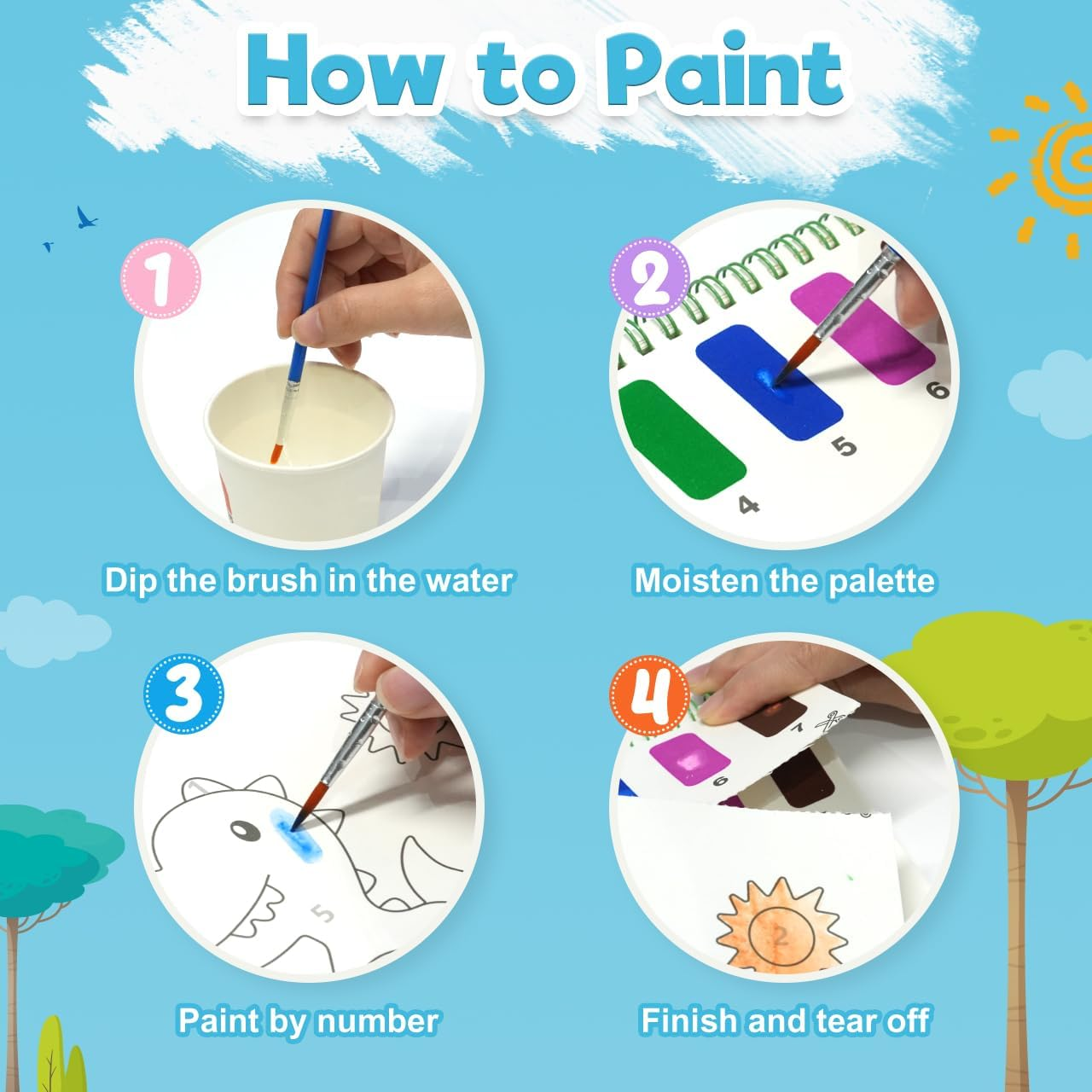 ZMLM Paint with Water Coloring Books for Toddlers - Mess Free Painting Activity for Kids - Arts & Crafts Gift Toy for Boy Girl Ages 4 5 6 7 8 - Birthday Christmas Easter Stocking Stuffers, Dinosaurs image number 4