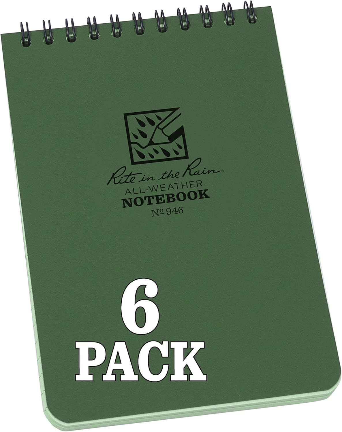 Rite in the Rain Weatherproof Top Spiral Notebook, 4" X 6", Tan Cover, Universal Pattern, 6 Pack (No. 946TL6) image number 4
