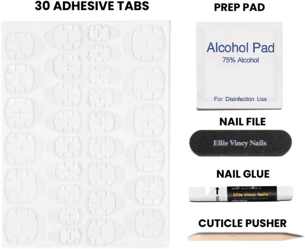 Press on Nails - Blue Glazed, Short Almond Shape, Reusable Nails in 15 Sizes - 30 Nail Kit with Glue and Sticky Tabs image number 2