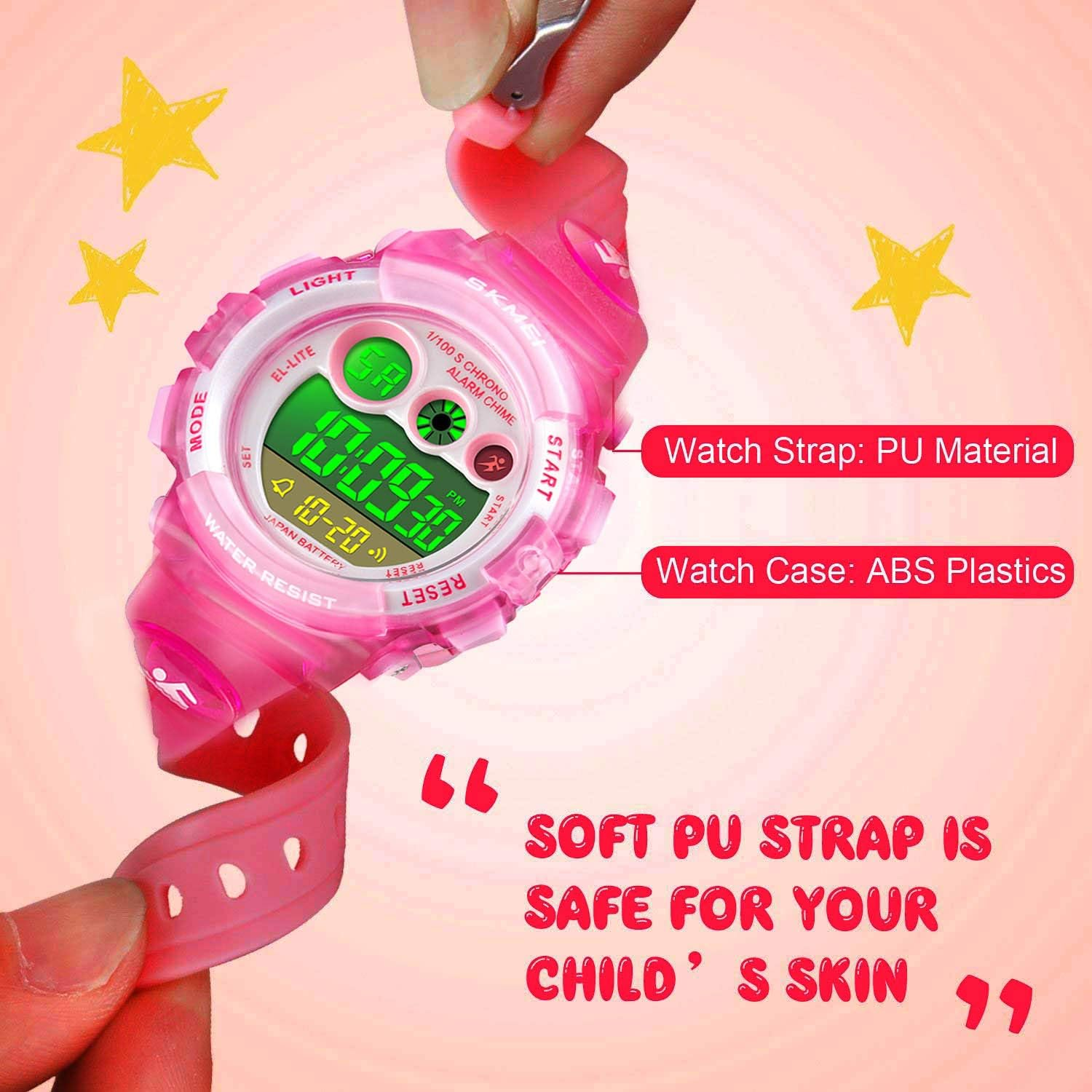 Kids Digital Sport Watch for Boys Girls, Kid Waterproof Electronic Multi Function Casual Outdoor Watches, 7 Colorful LED Luminous Alarm Stopwatch Wristwatch