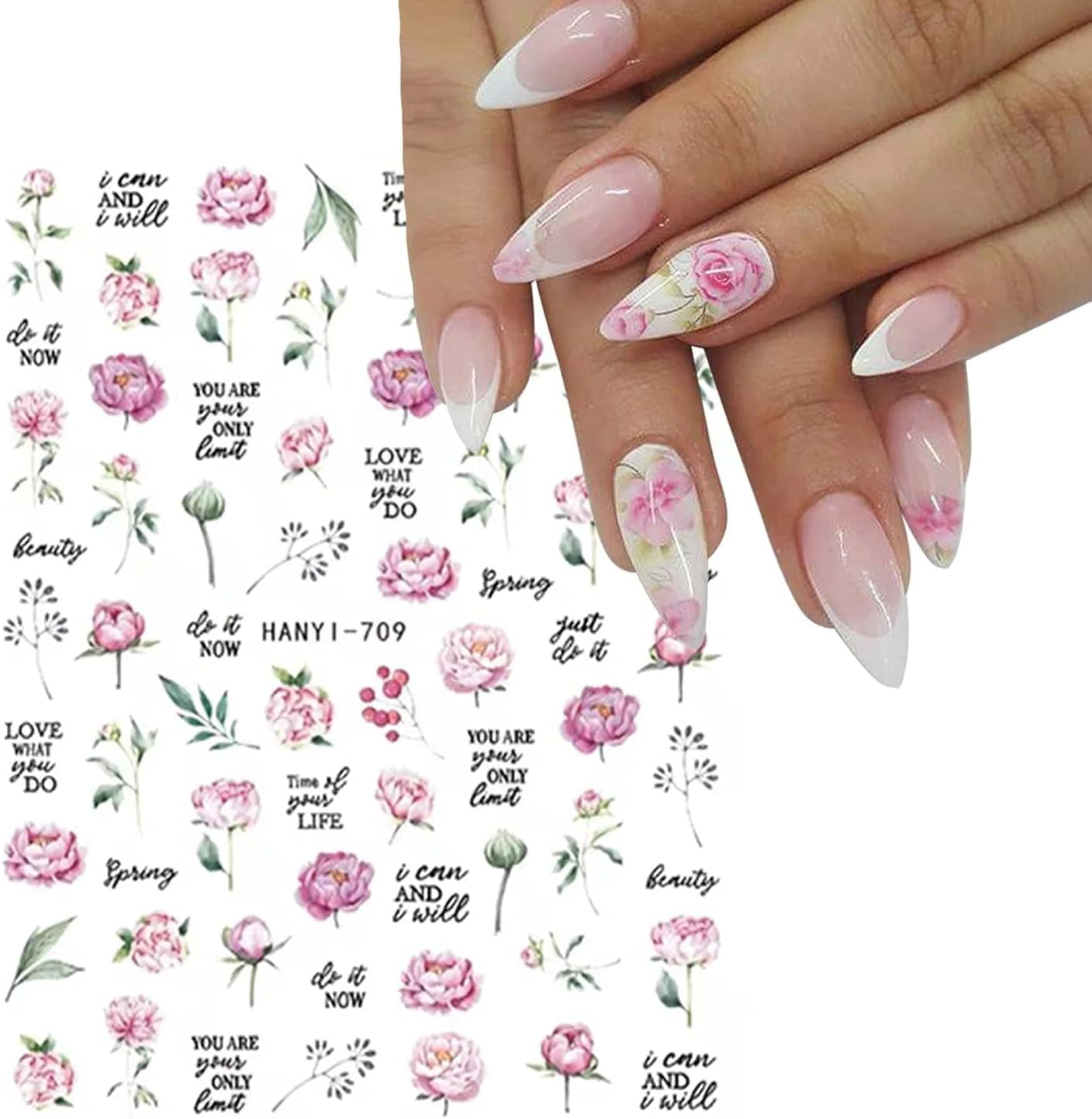 14 Sheets Flower Nail Art Stickers,Nail Art Supplies Orchid Butterfly Colorful Design Nail Accessories for Women Nail Decorations image number 2