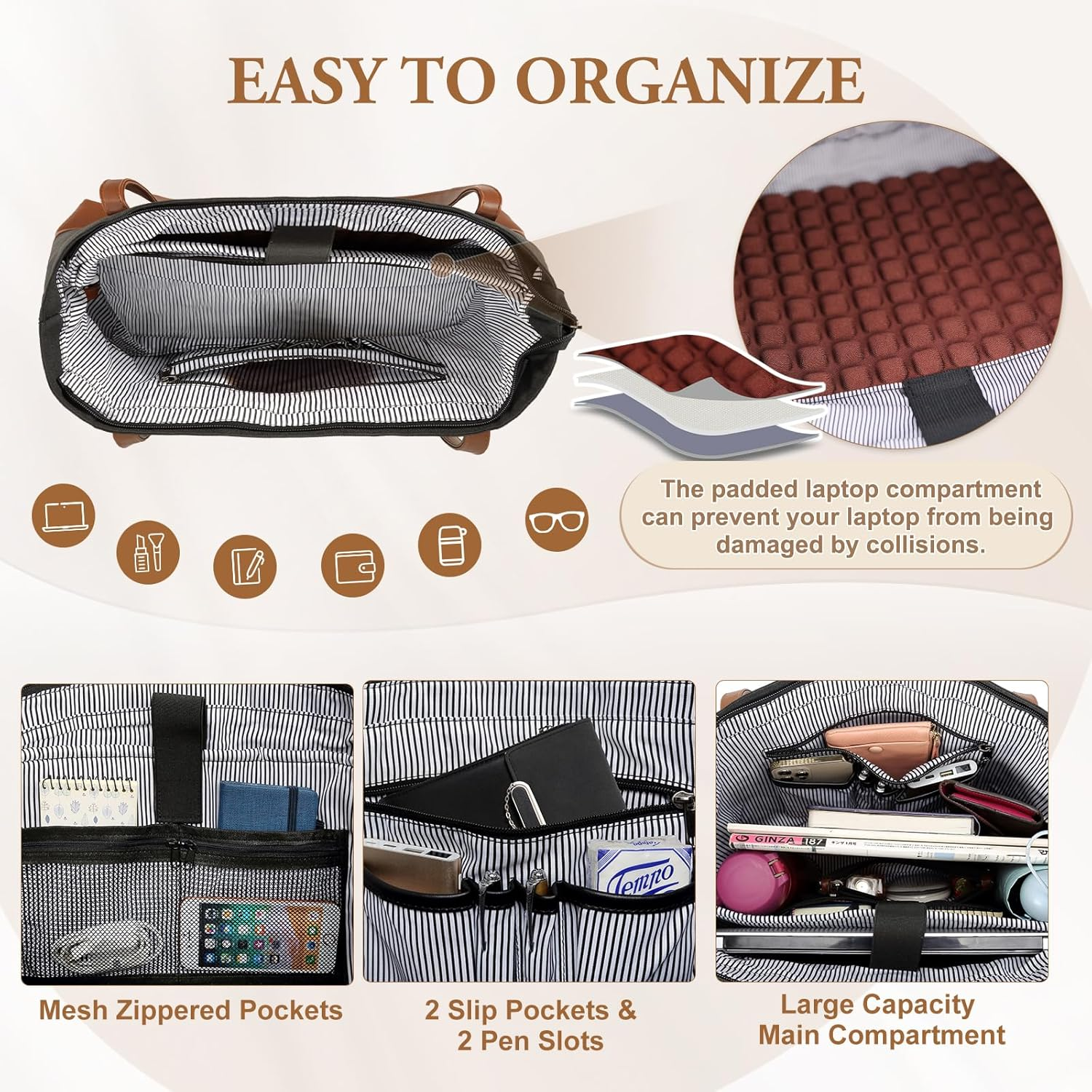 Laptop Tote Bag for Women, Vaschy Lightweight Large 14-15.6 Inch Laptop Shoulder Bag Purse Work Tote Bag Water Resistant Teacher Handbag Business Briefcase with Clutch Purse image number 3