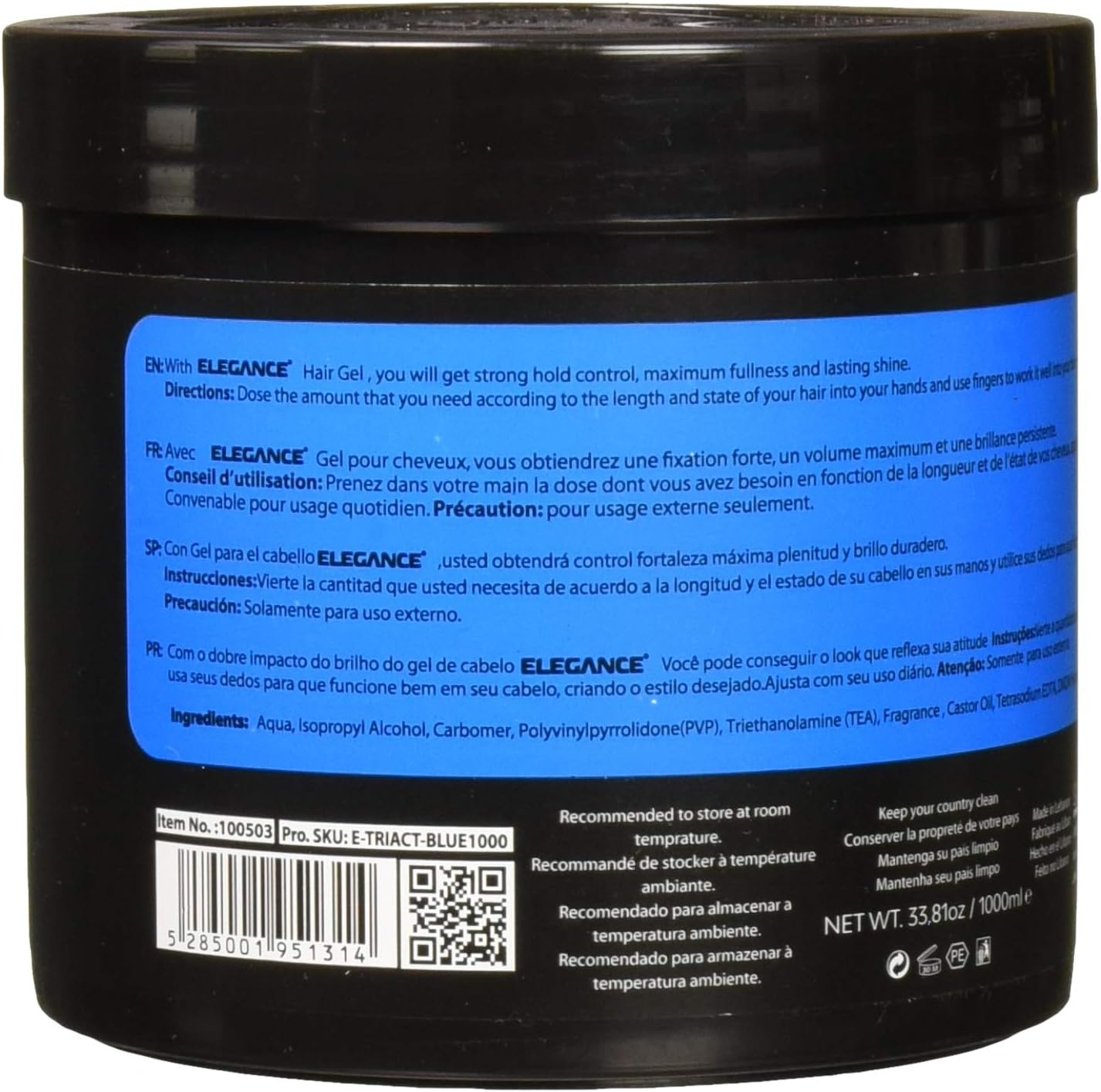 Elegance Triple Action Hair Gel 33.8 Ounce Blue image number 1