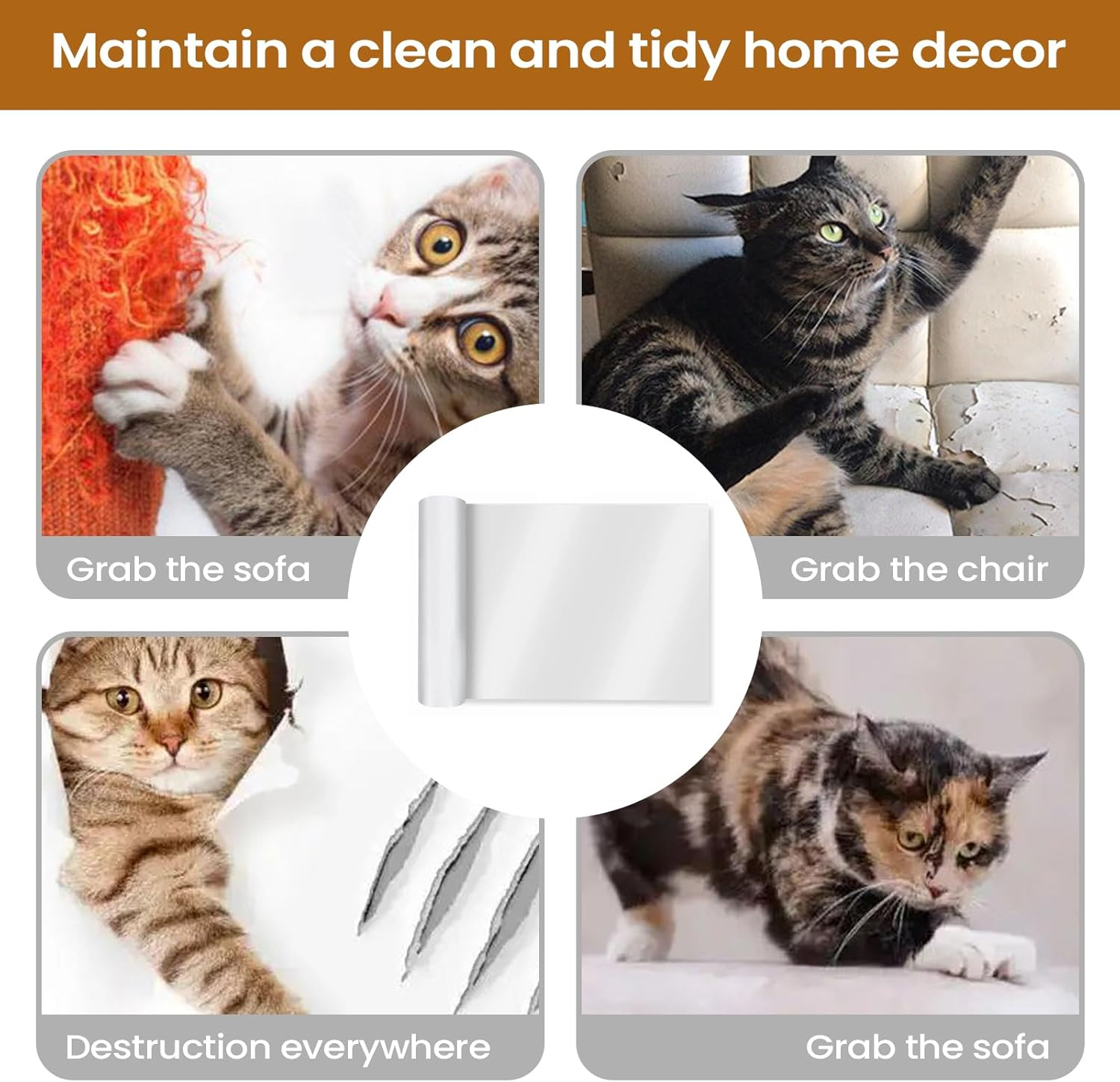 Furtryvl Cat Furniture Protector | Clear Adhesive anti Scratch Tape | Cat Scratch Tape - for Home Stairs Walls Carpet Sofa Corner Doorway Screen Board Chair Cushion image number 5